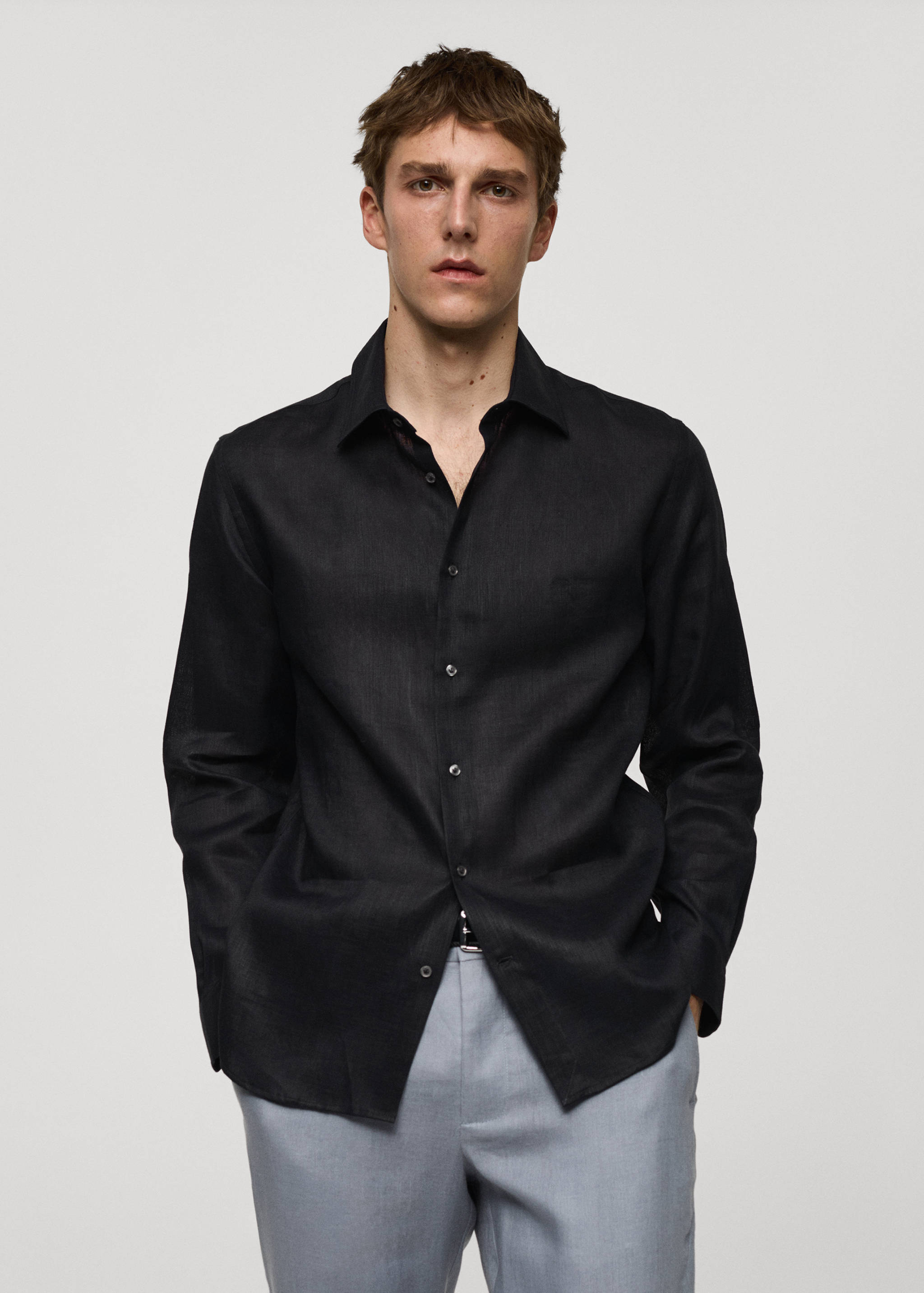 Regular-fit 100% linen shirt - Medium plane