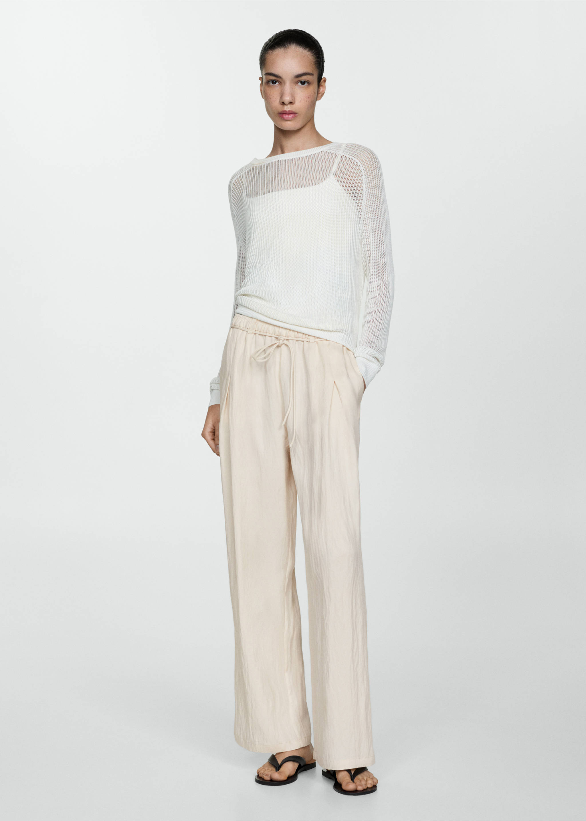Straight lyocell trousers - General plane, Ecru. Ref: 77020581-00.