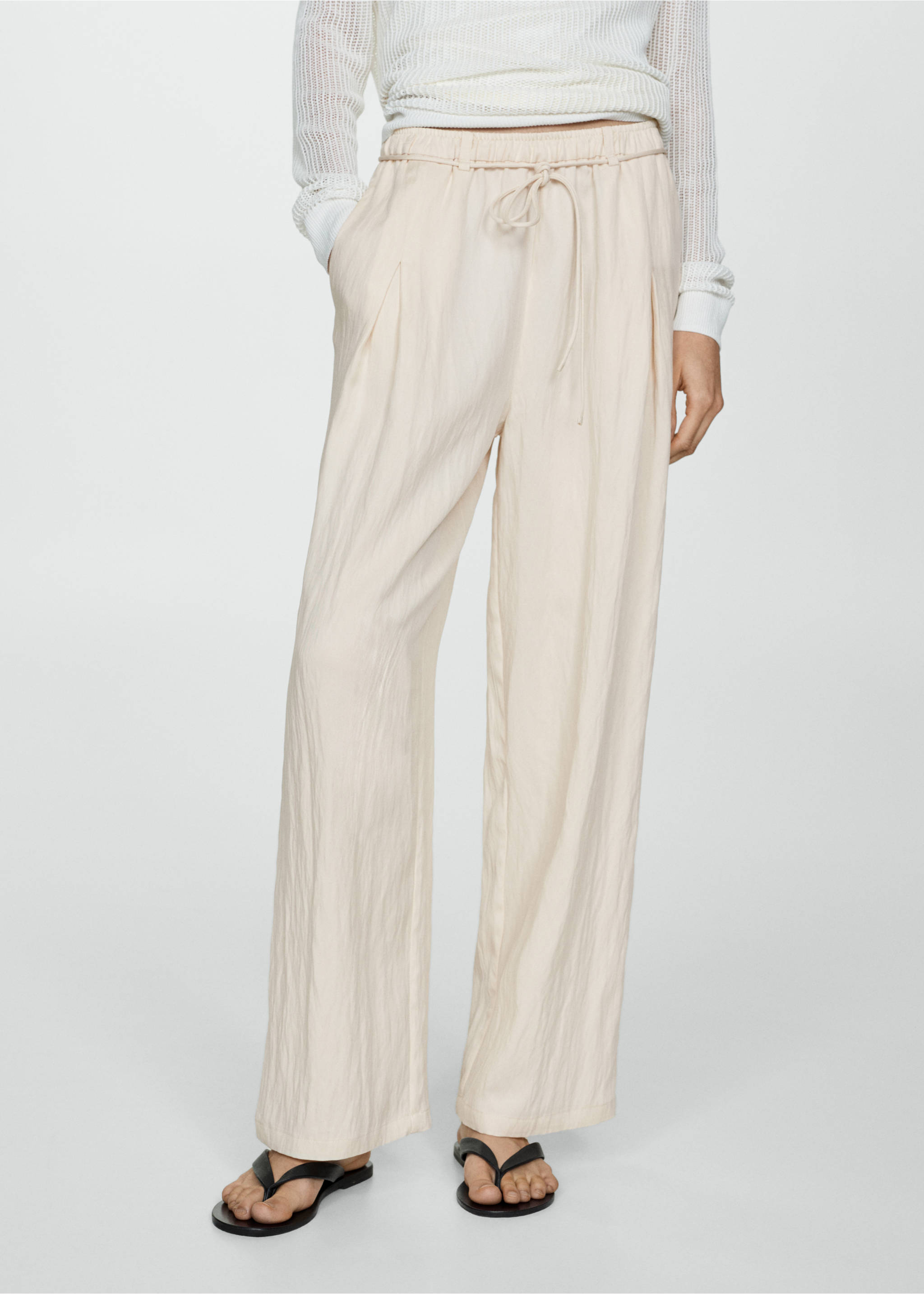 Straight lyocell trousers - Medium plane, Ecru. Ref: 77020581-00.