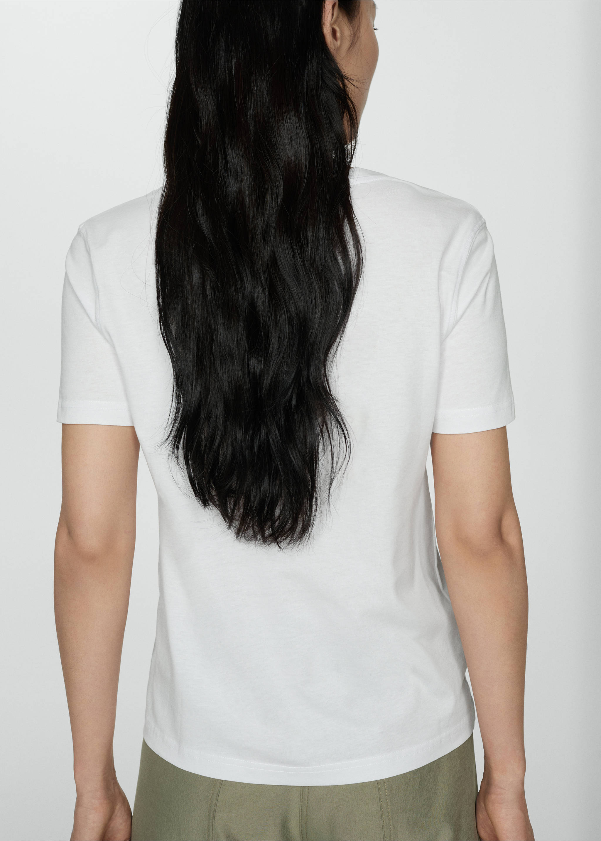 V-neck cotton T-shirt - Reverse of the article, White. Ref: 77020582-00.
