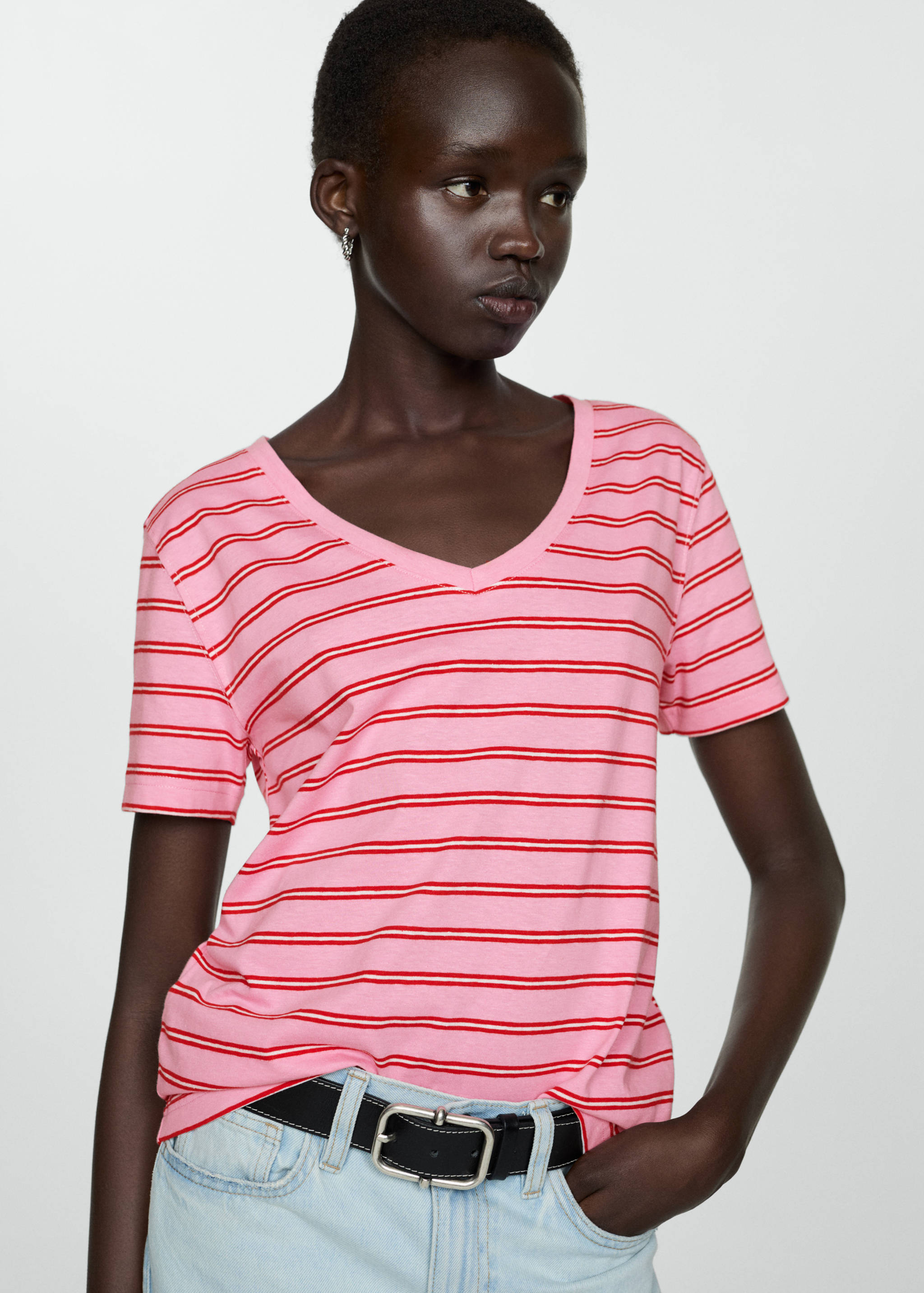 V-neck cotton T-shirt - Medium plane