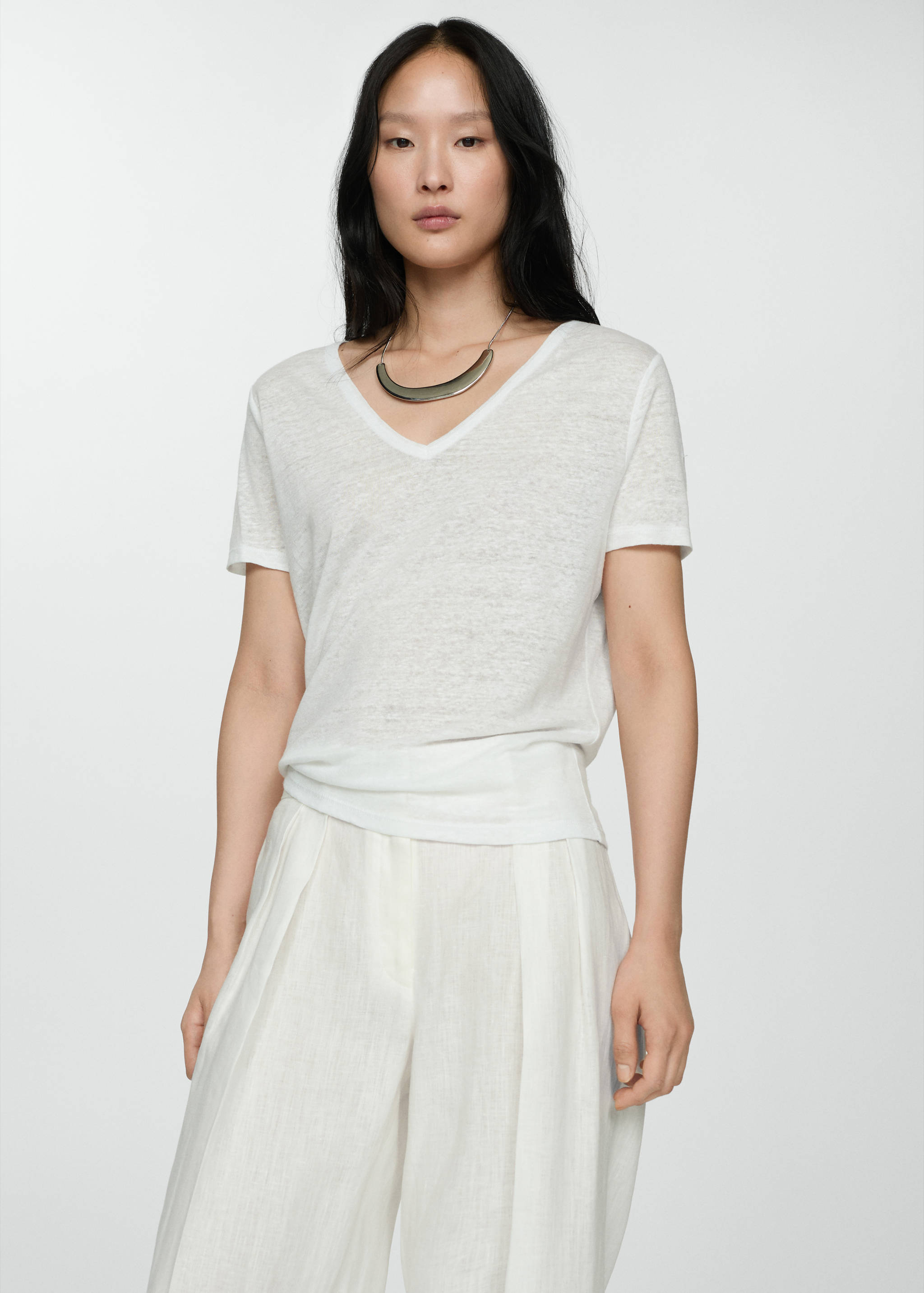 Kurzärmliges Leinen-T-Shirt - Mittlere Ansicht