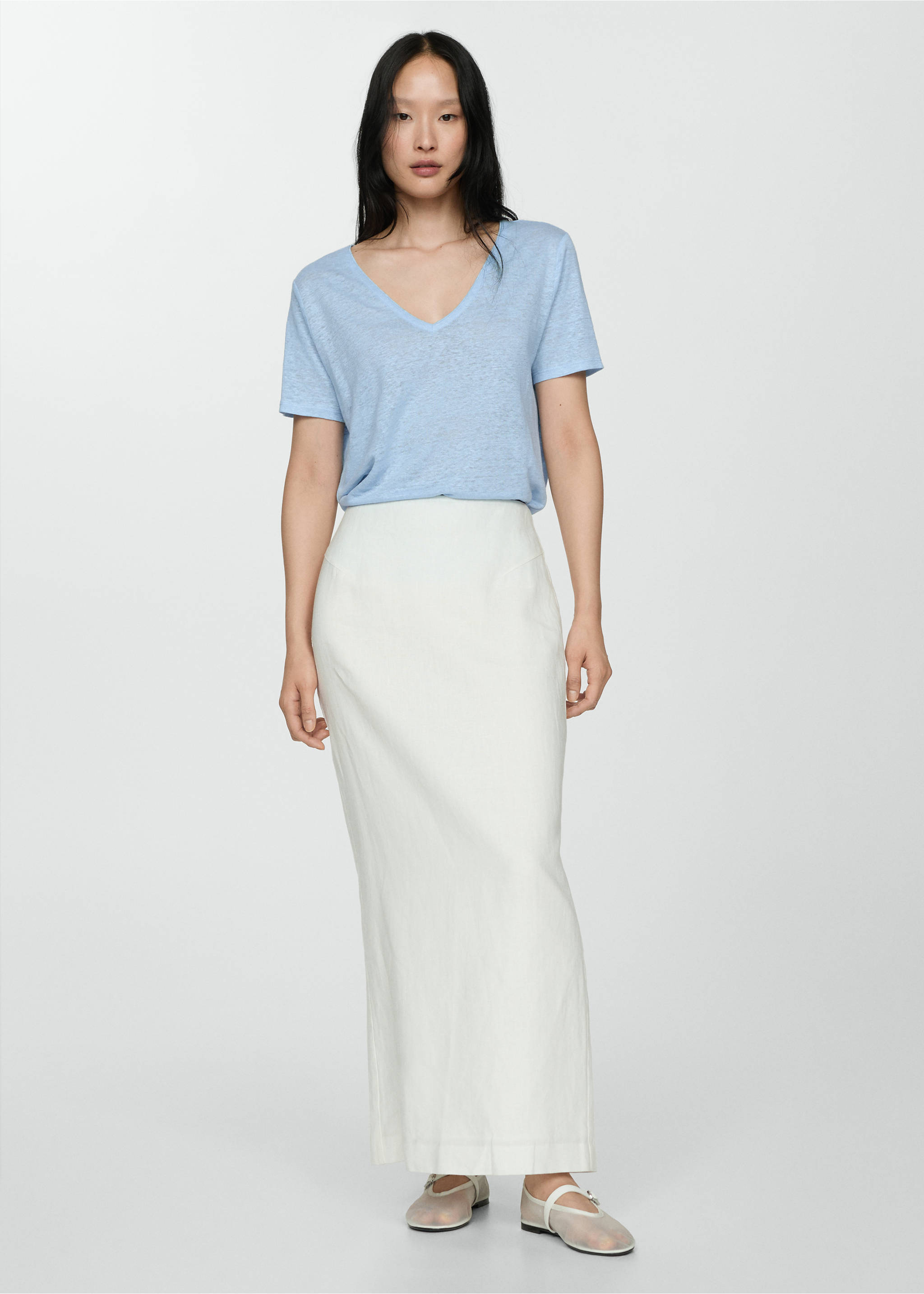 Short-sleeved linen t-shirt - General plane, Sky Blue. Ref: 77020583-00.