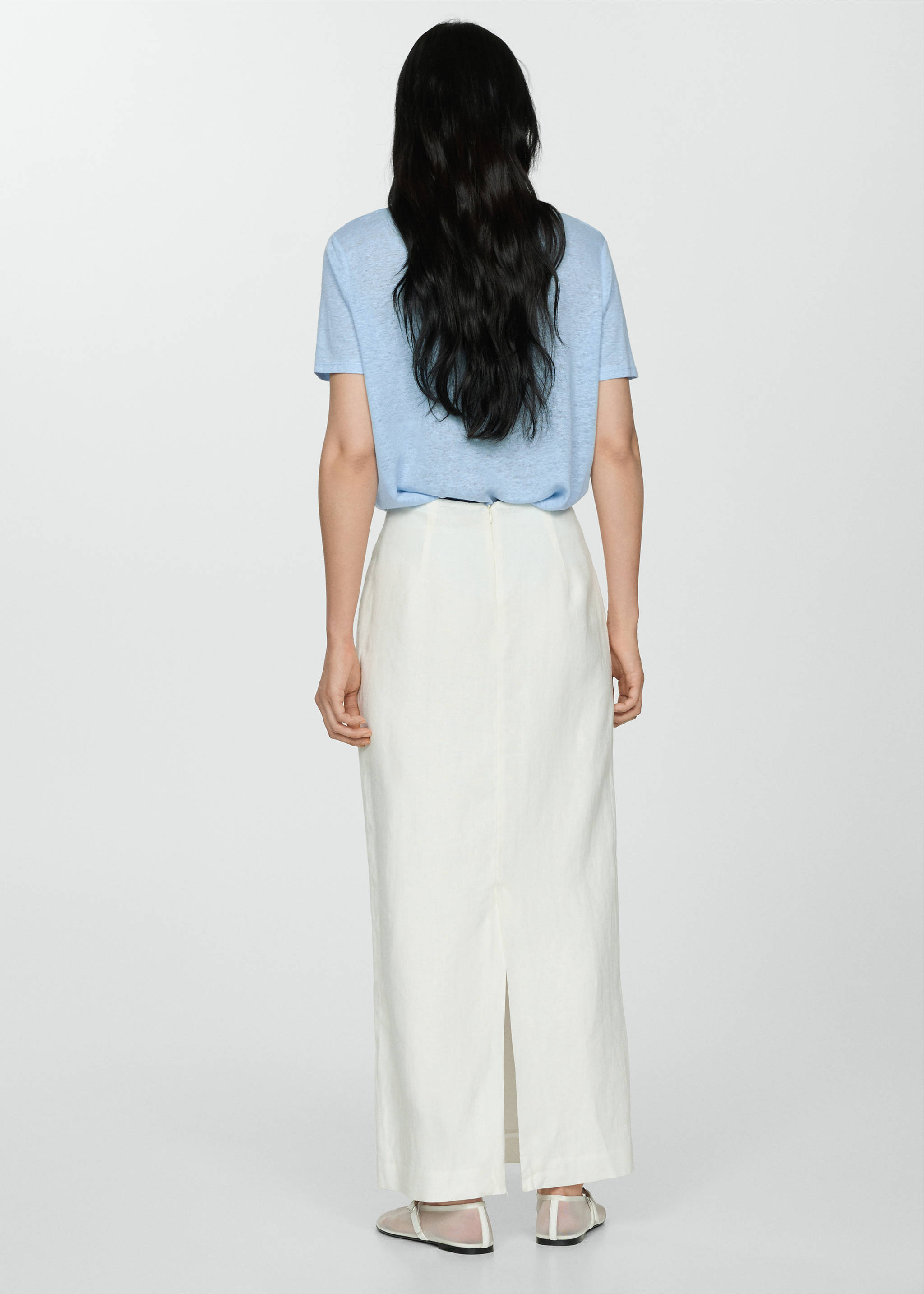 Short-sleeved linen t-shirt - Reverse of the article, Sky Blue. Ref: 77020583-00.