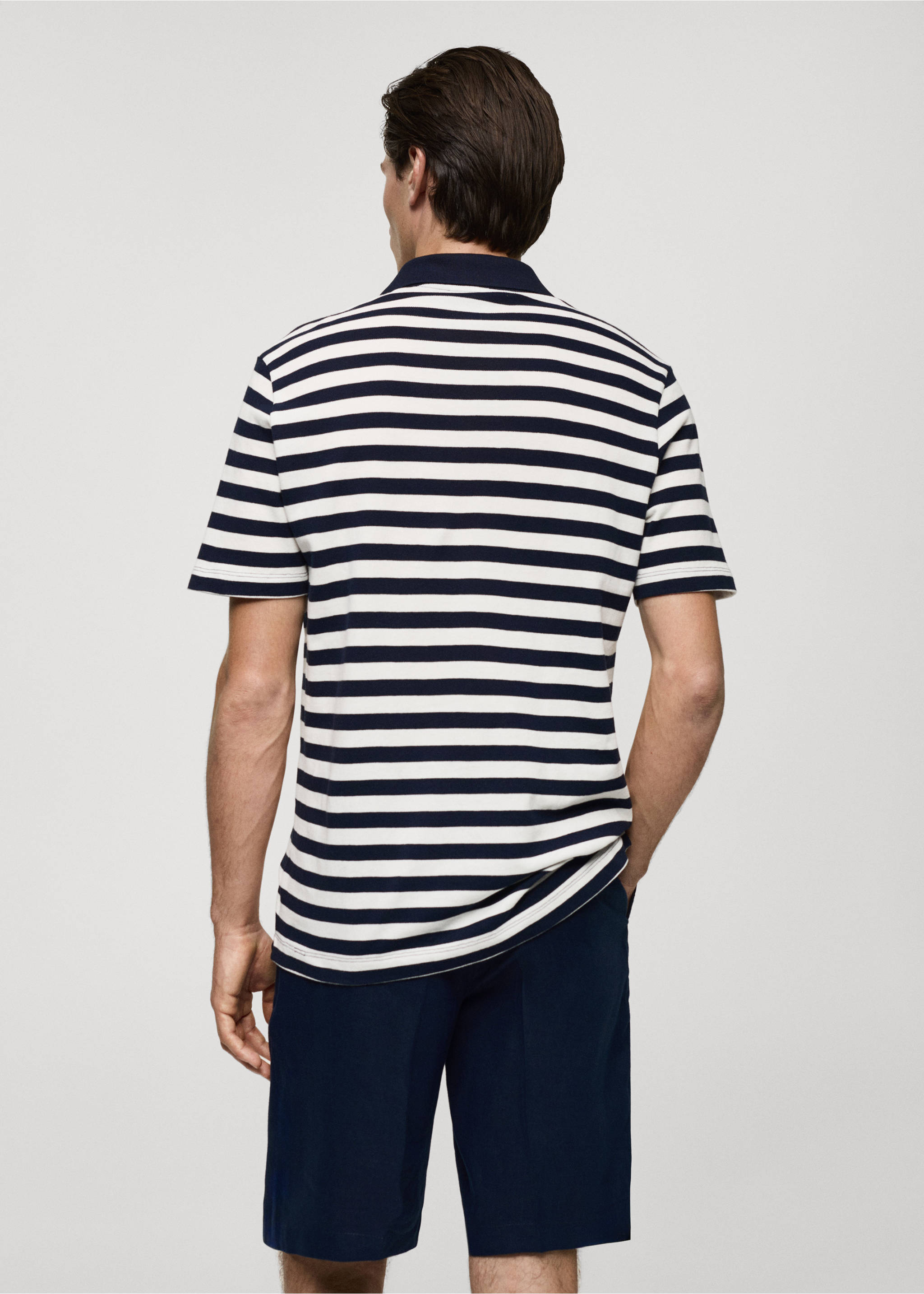 Regular-fit striped piqué cotton polo shirt - Reverse of the article, Dark Navy. Ref: 77020610-00.