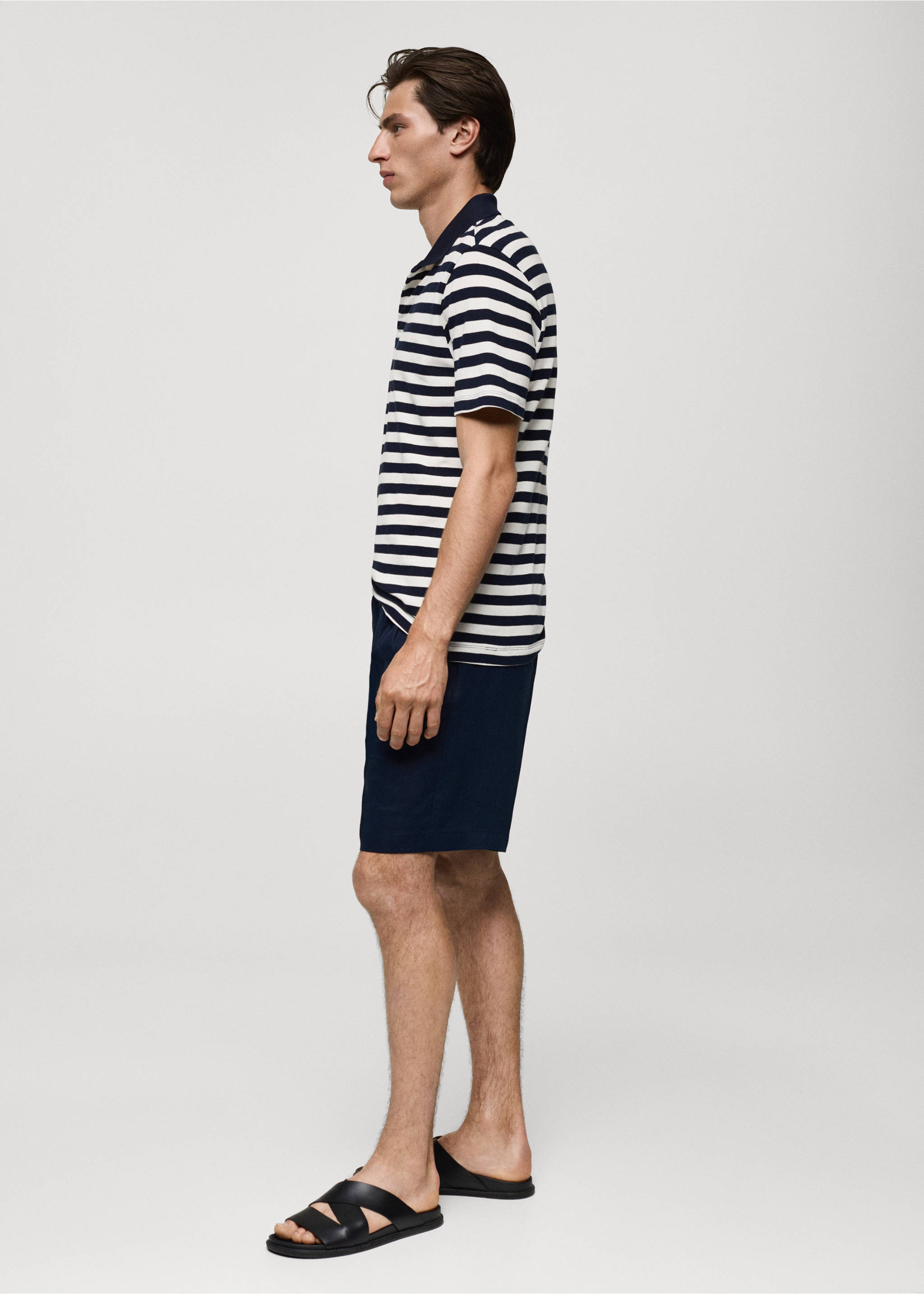 Regular-fit striped piqué cotton polo shirt - Details of the article 2, Dark Navy. Ref: 77020610-00.