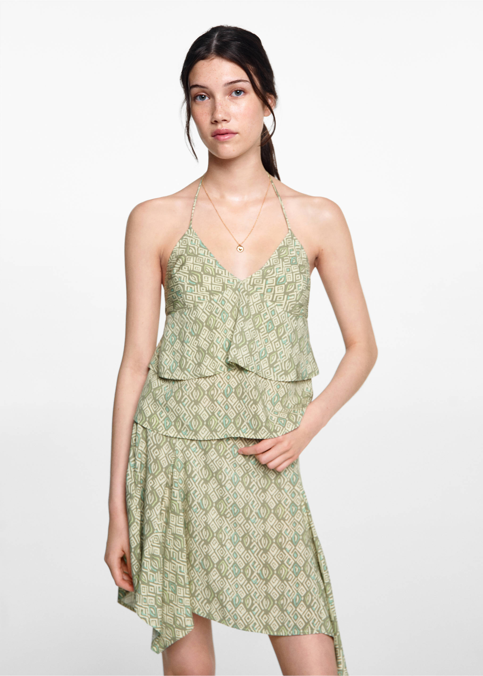 Printed ruffle top - Medium plane, Green. Ref: 77020644-00.