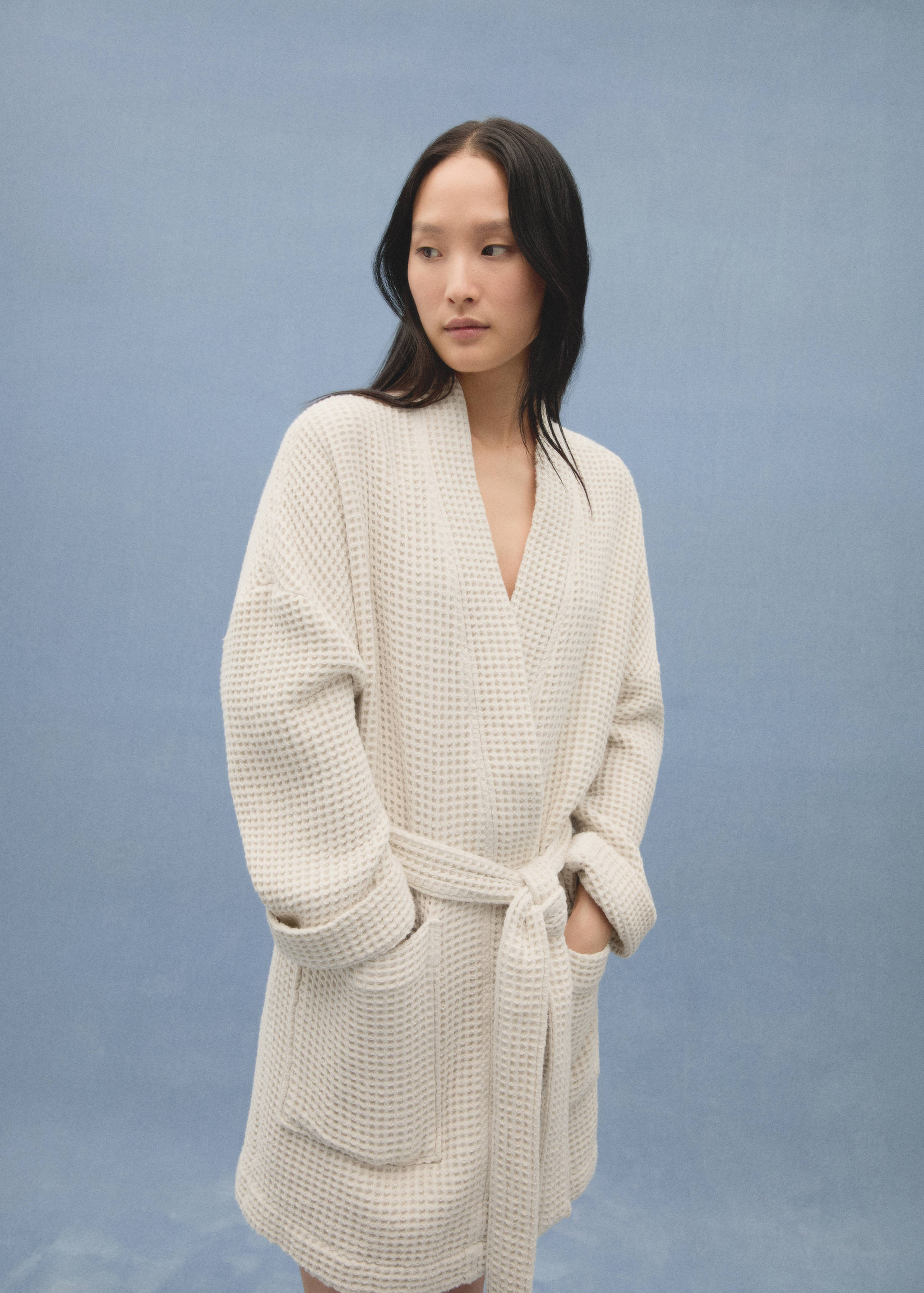 Morgenmantel aus 100 % Baumwolle in Waffel-Optik - Detail des Artikels 5