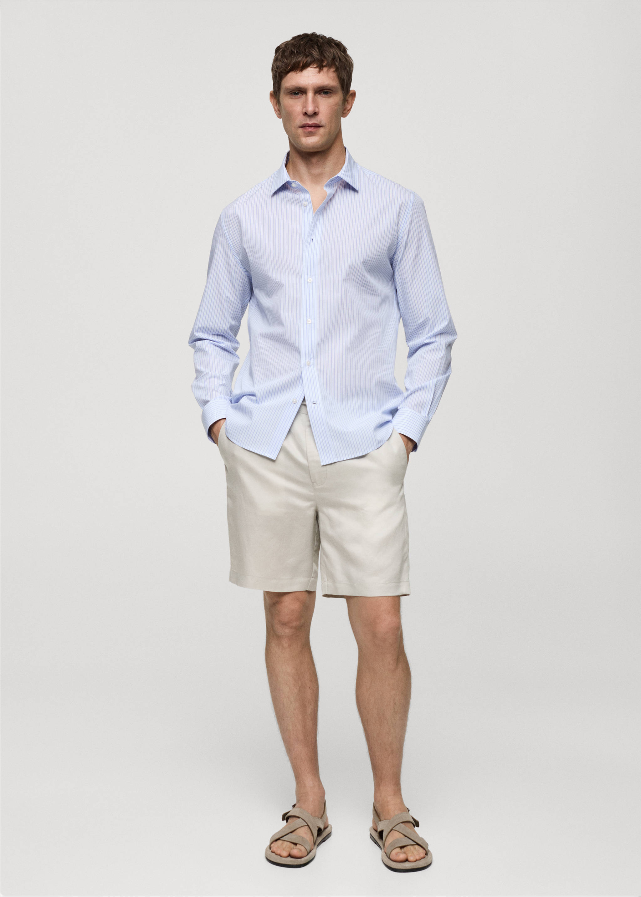 Regular-fit striped 100% cotton shirt - General plane, Blue. Ref: 77022537-00.
