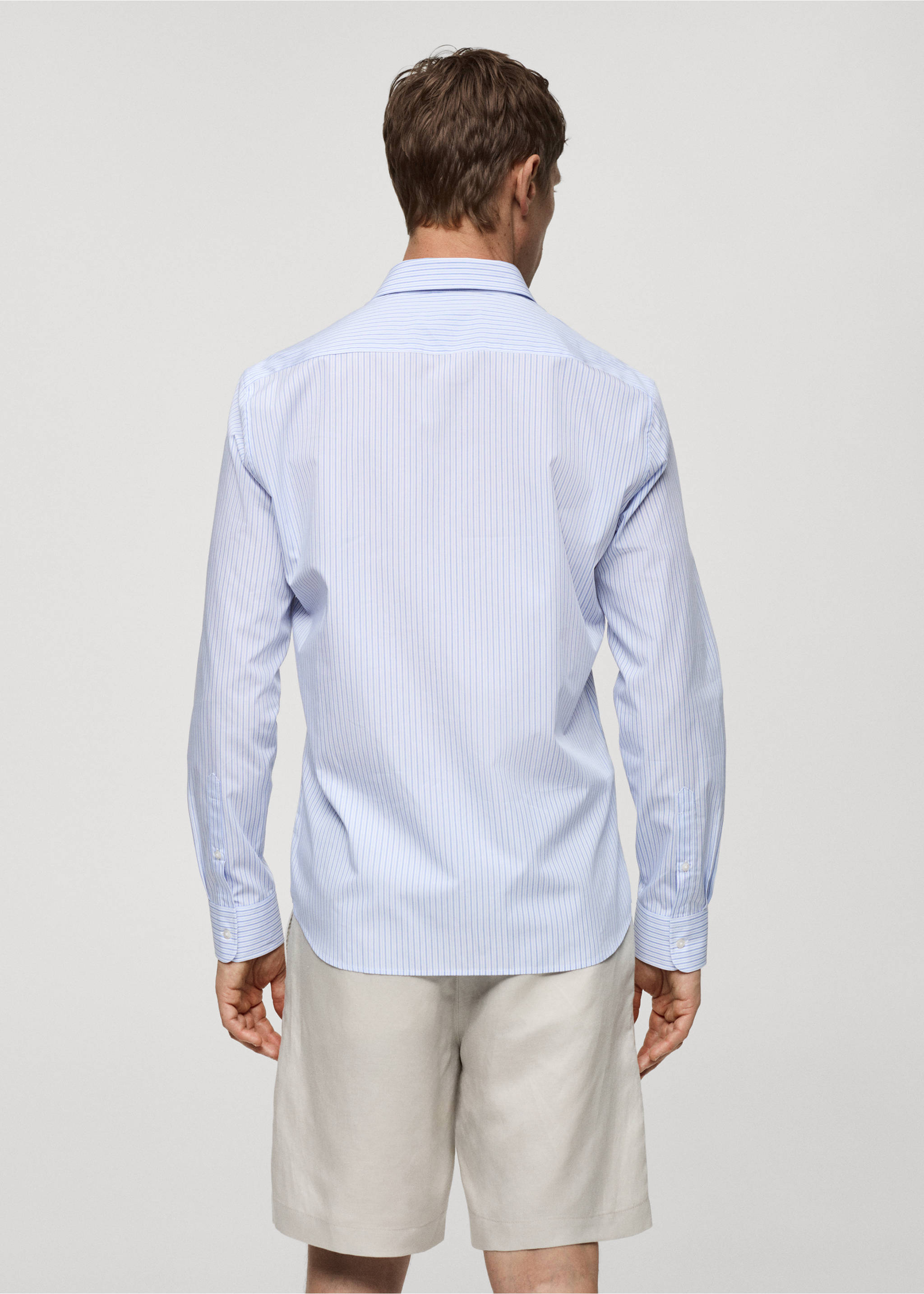 Regular-fit striped 100% cotton shirt - Reverse of the article, Blue. Ref: 77022537-00.