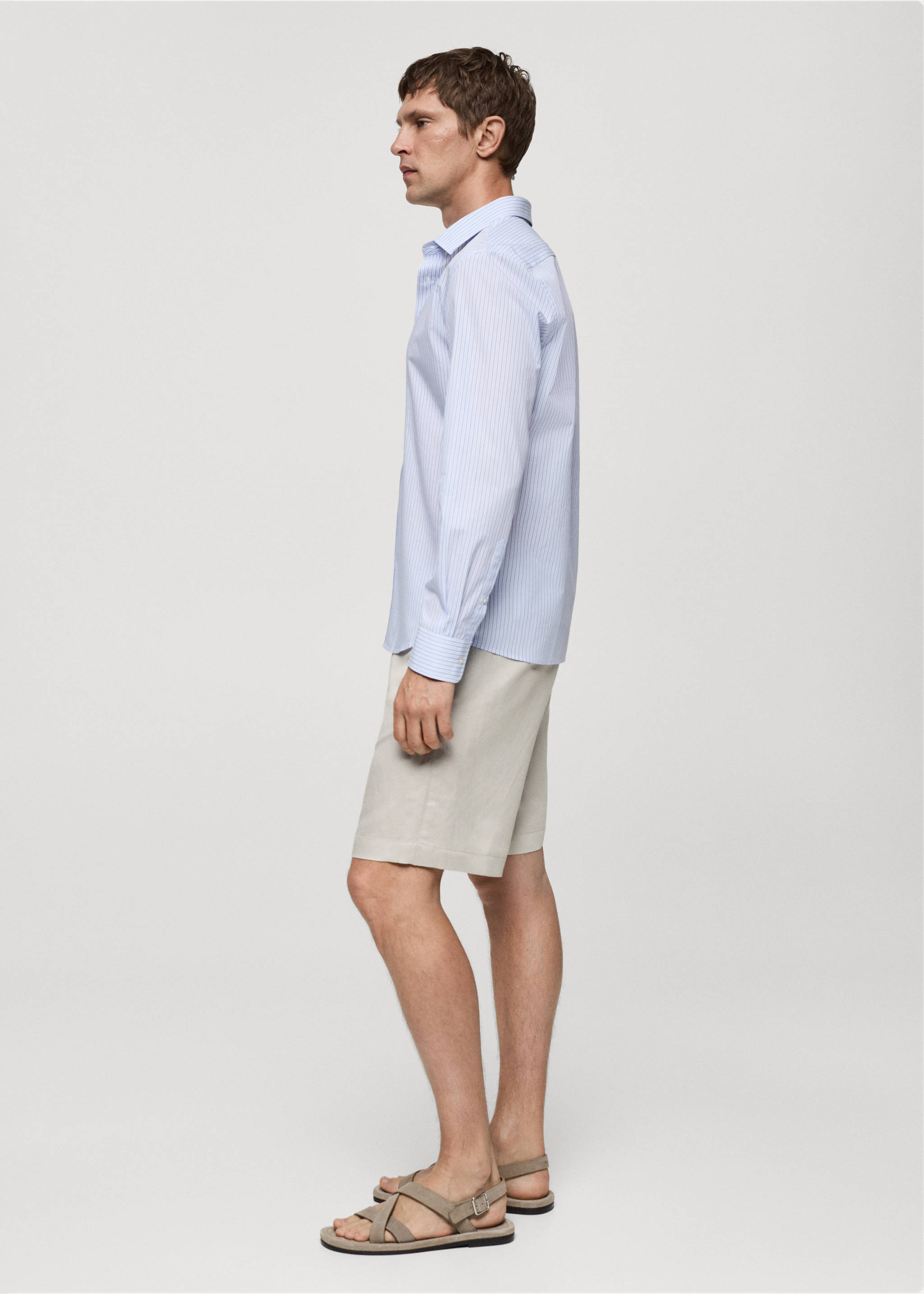 Regular-fit striped 100% cotton shirt - Details of the article 2, Blue. Ref: 77022537-00.