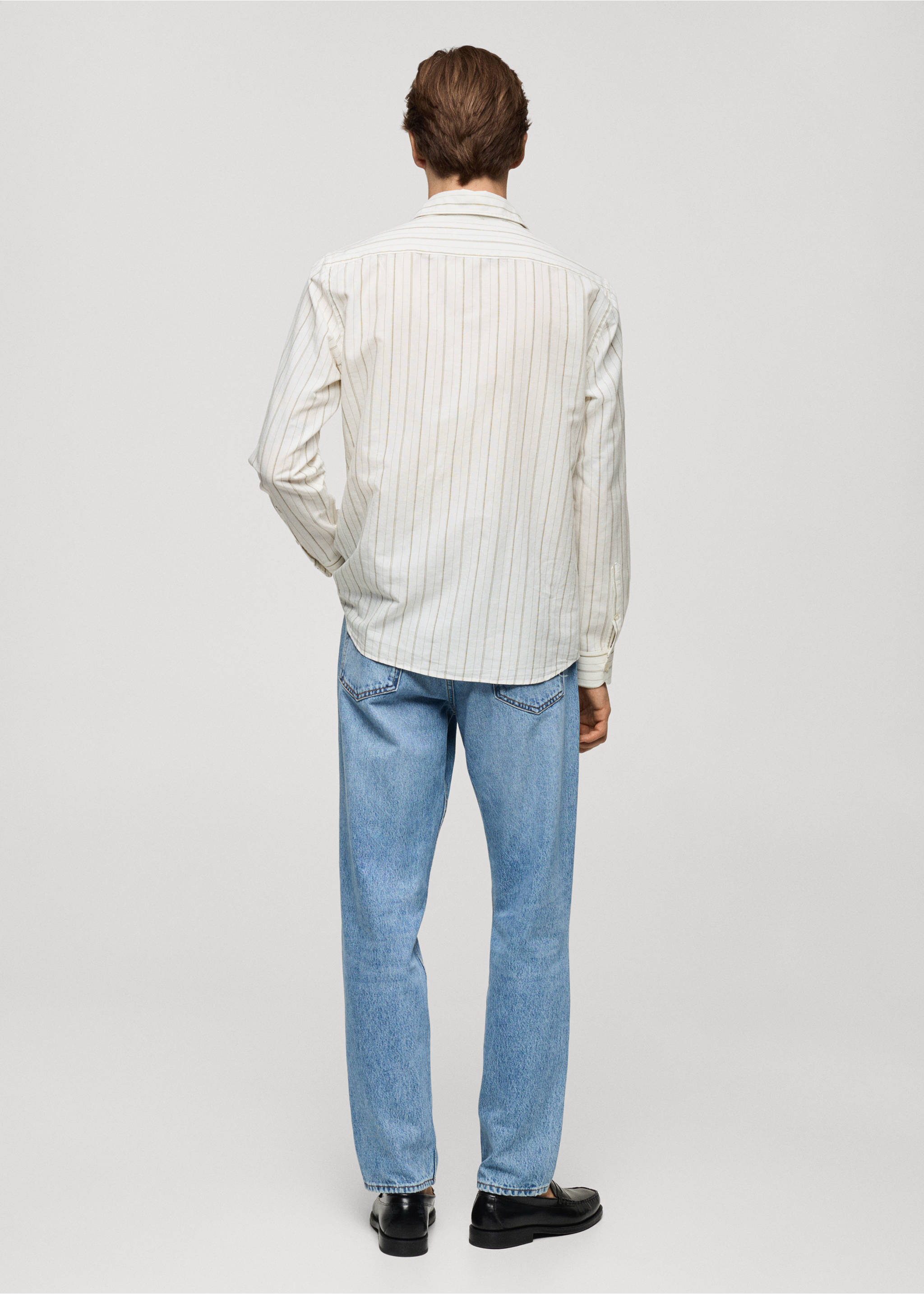 Regular-fit striped cotton-linen shirt - Reverse of the article, Khaki. Ref: 77022538-00.