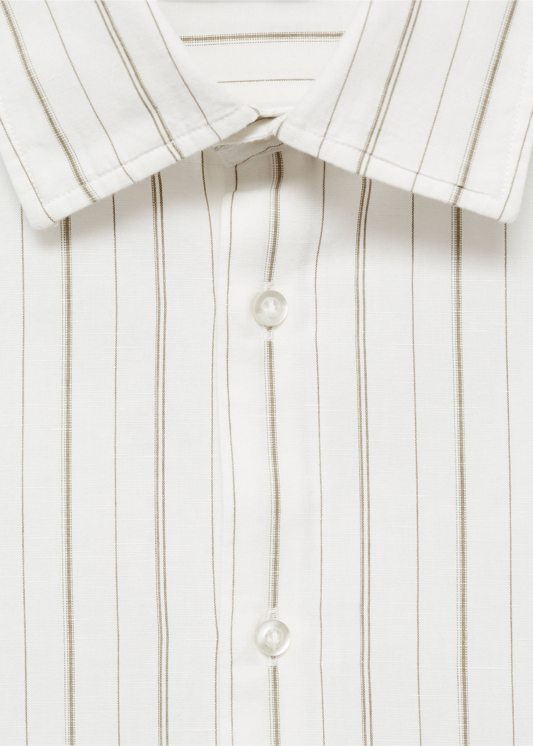 Regular-fit striped cotton-linen shirt - Details of the article 8, Khaki. Ref: 77022538-00.