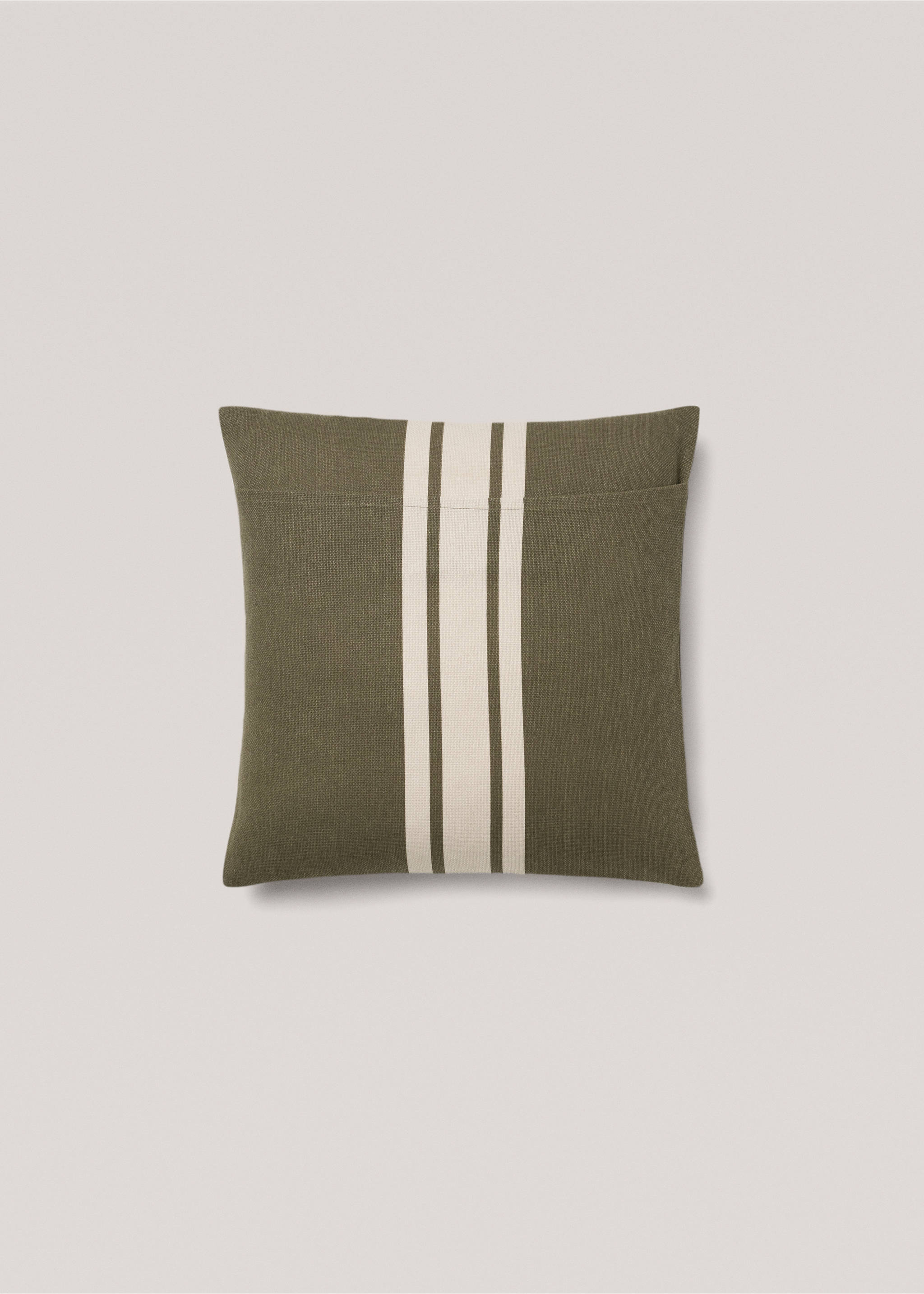 Double-stripe cotton cushion cover 45x45cm - Details of the article 1, Green. Ref: 77022547-00.