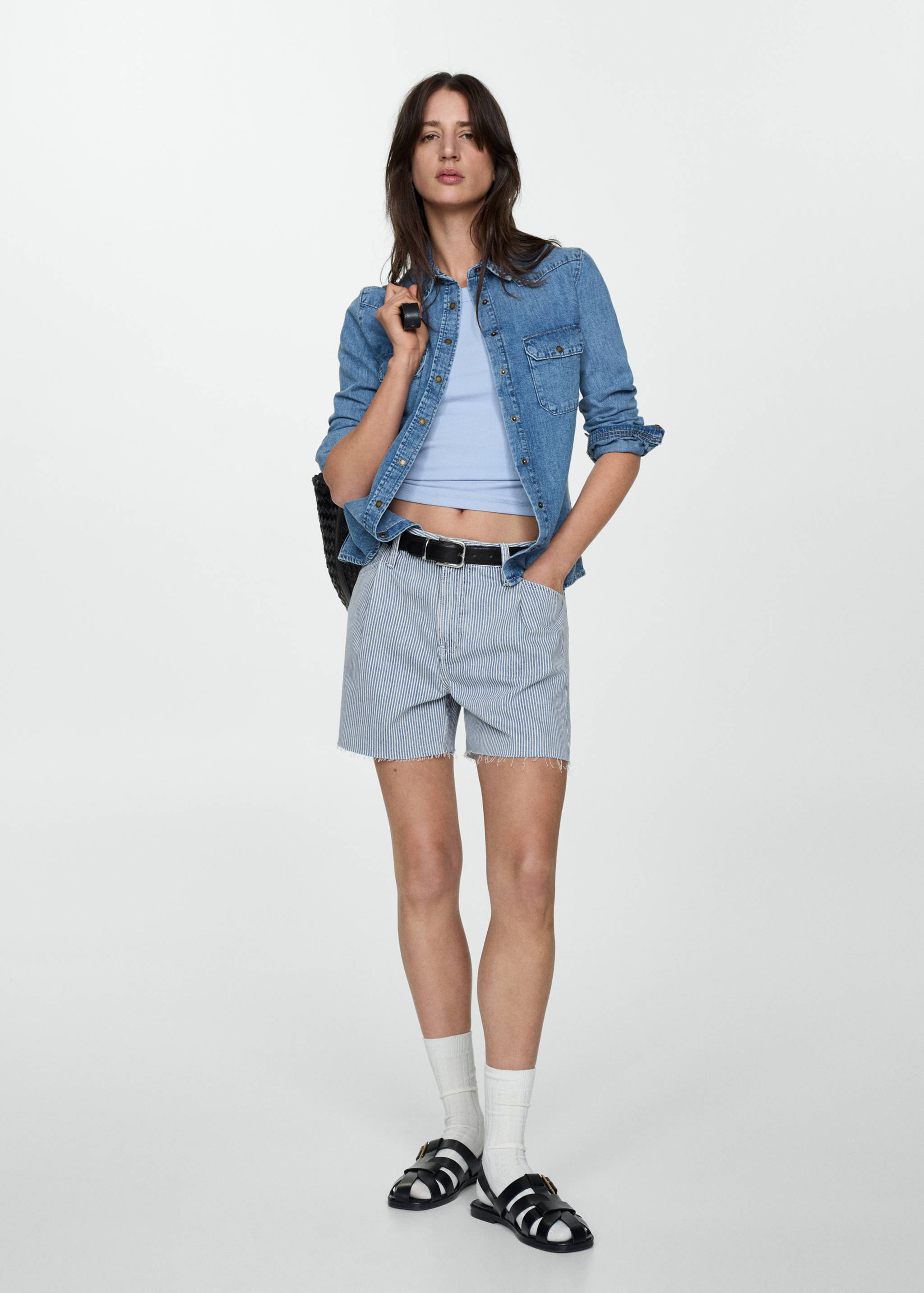 Stripe-print denim shorts - General plane