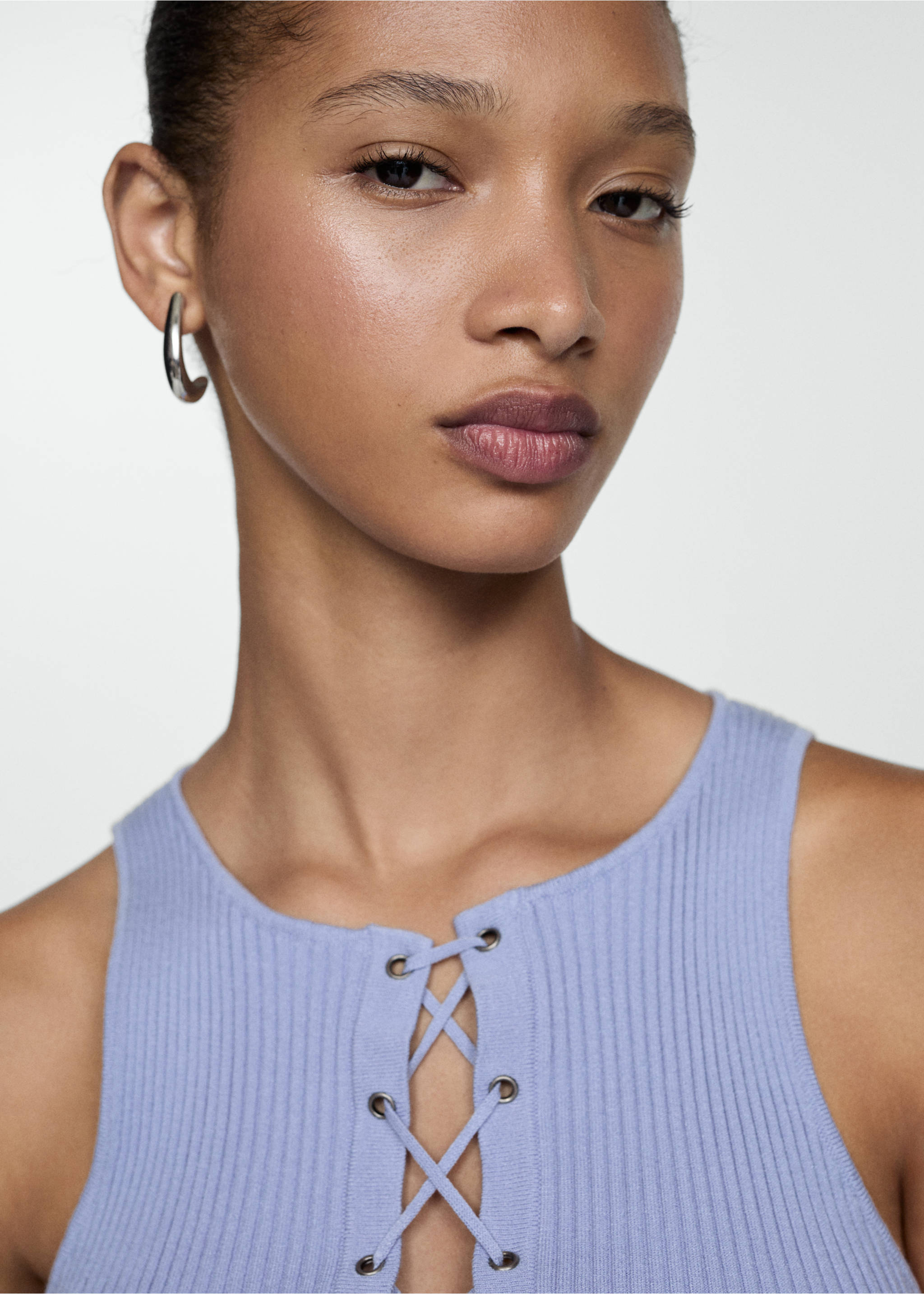 Bow knit top - Details of the article 1, Sky Blue. Ref: 77022920-00.