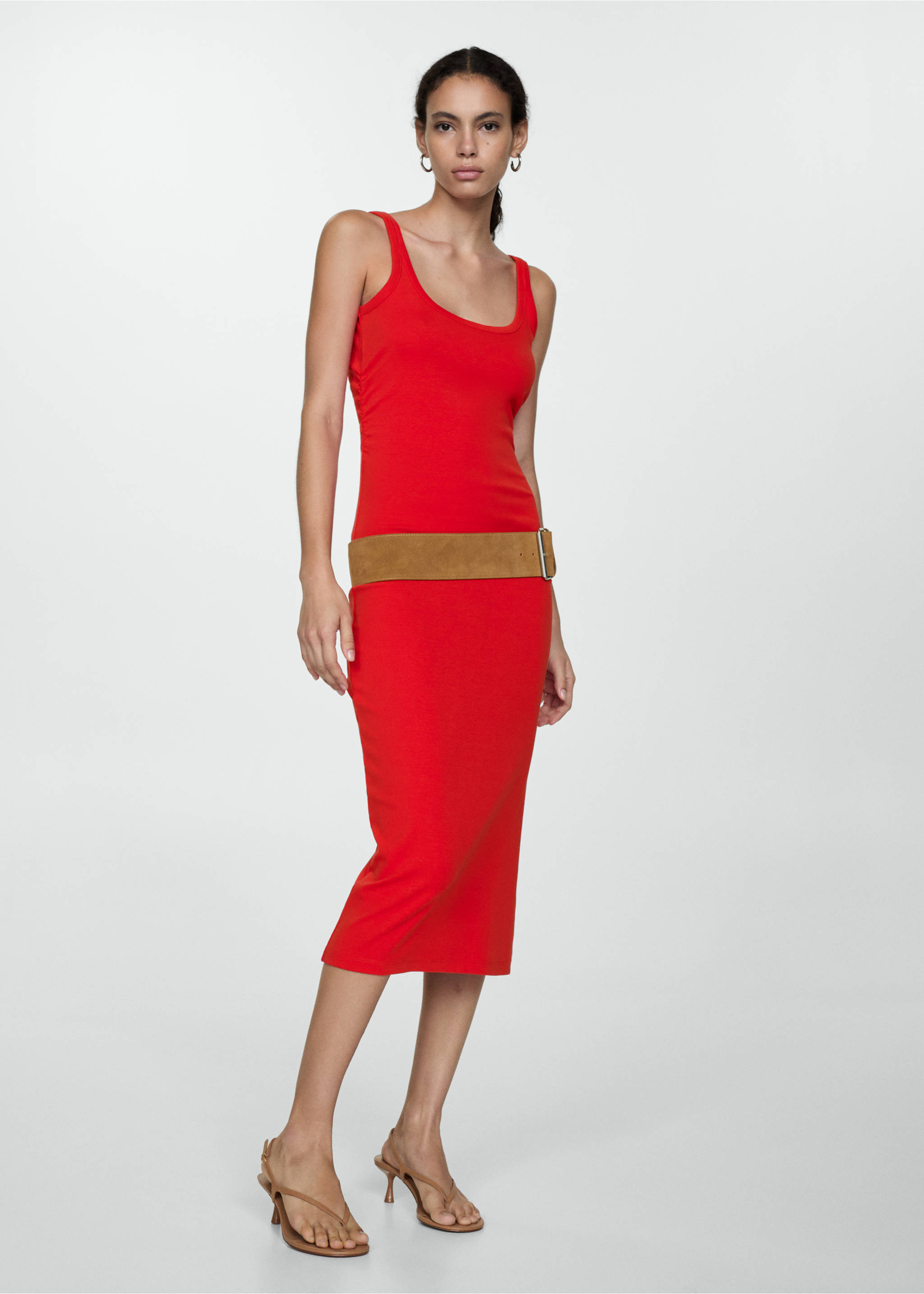 Midi-dress with straps - General plane, Red. Ref: 77022921-00.