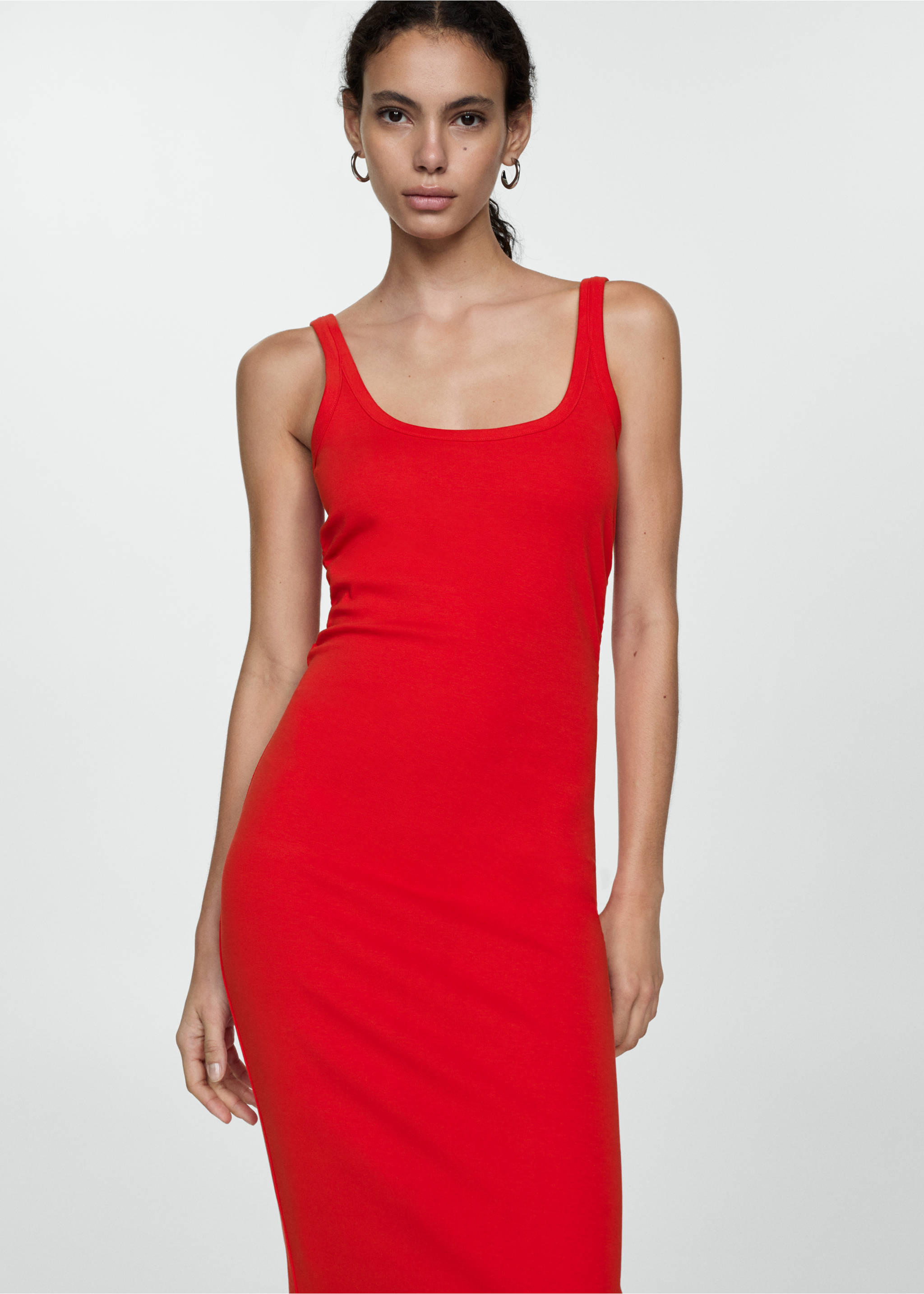 Midi-dress with straps - Medium plane, Red. Ref: 77022921-00.
