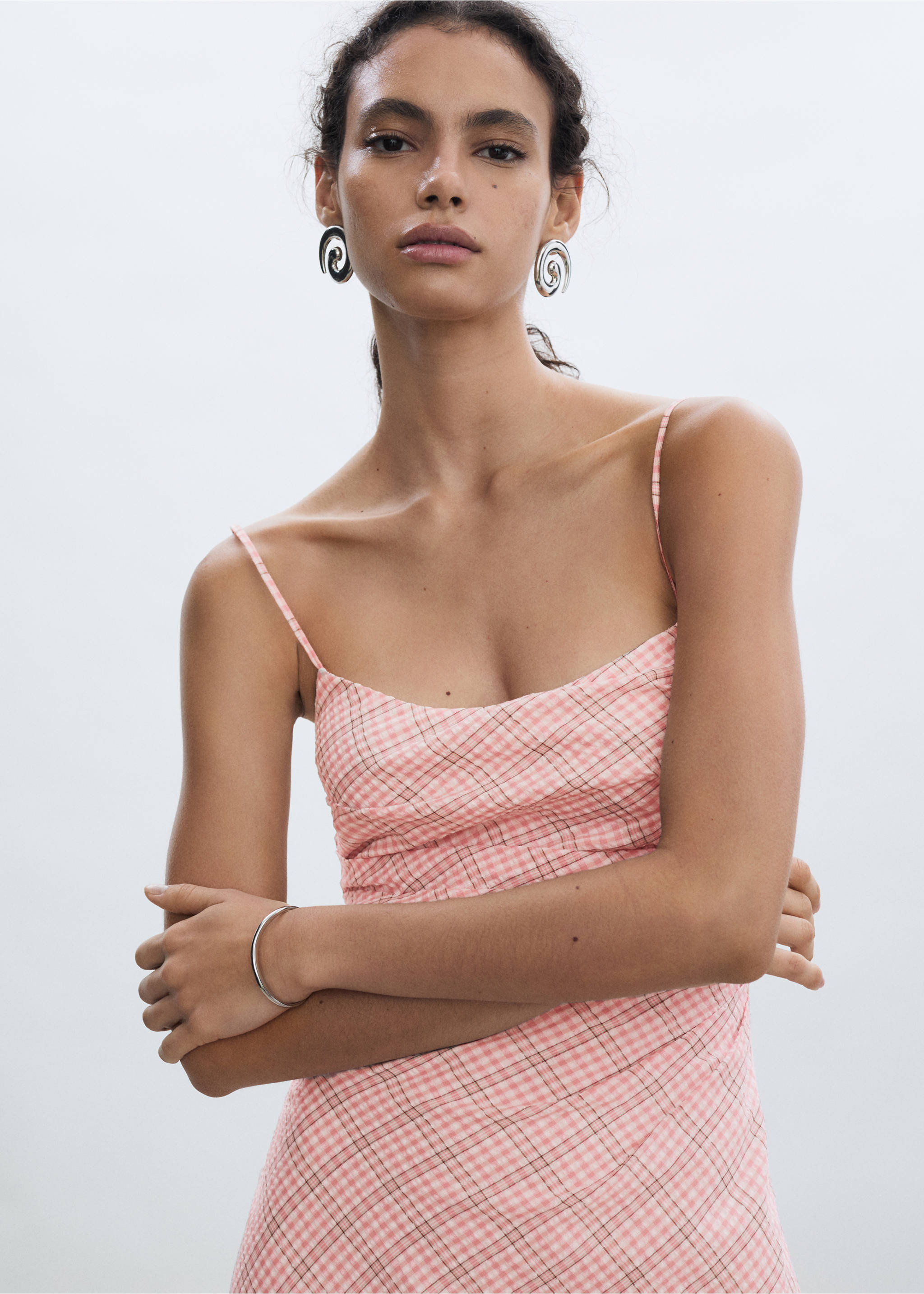 Check-print midi-dress - Medium plane, Pastel Pink. Ref: 77022930-00.