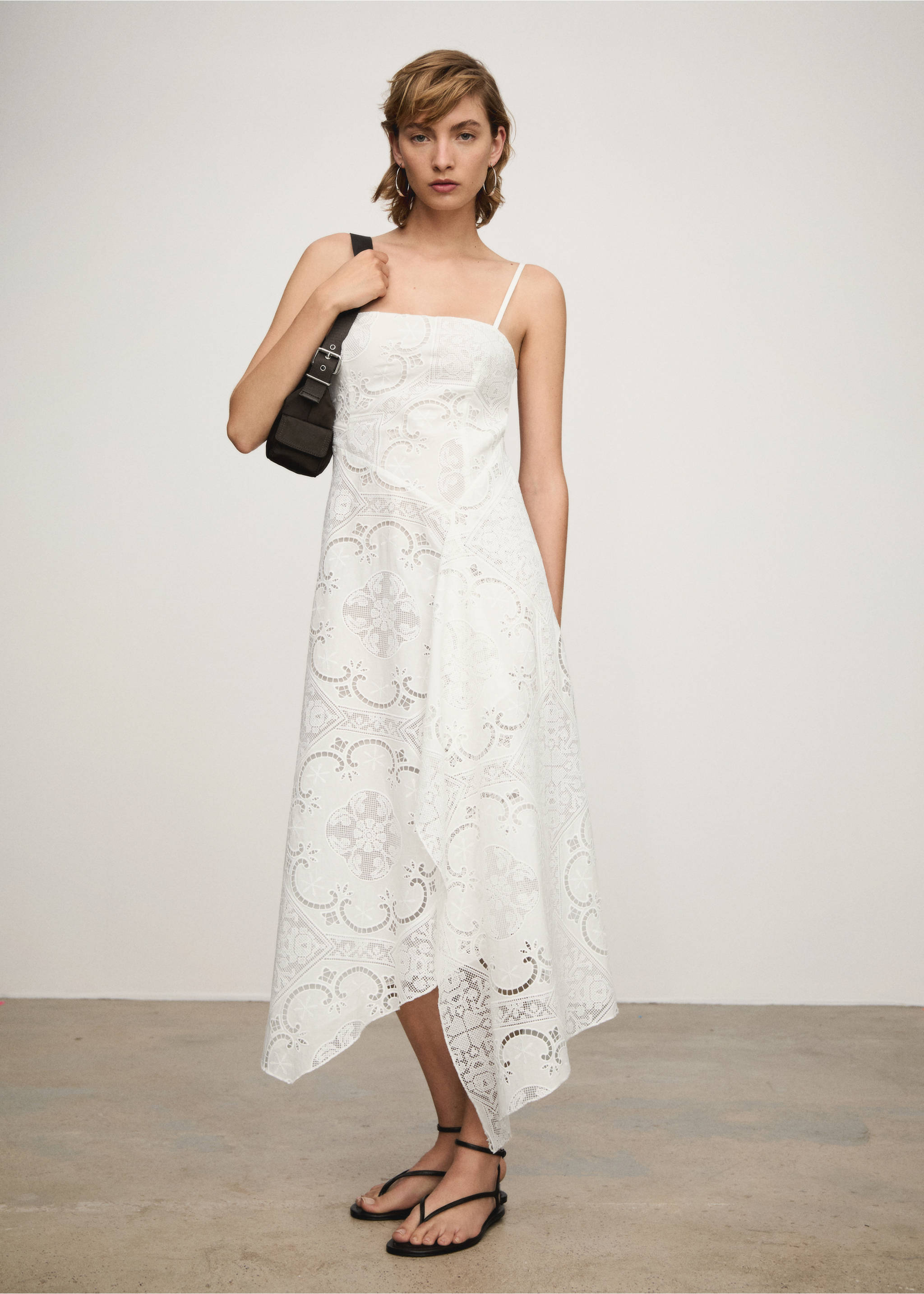 Asymmetrical embroidered dress - General plane, Off White. Ref: 77022931-00.