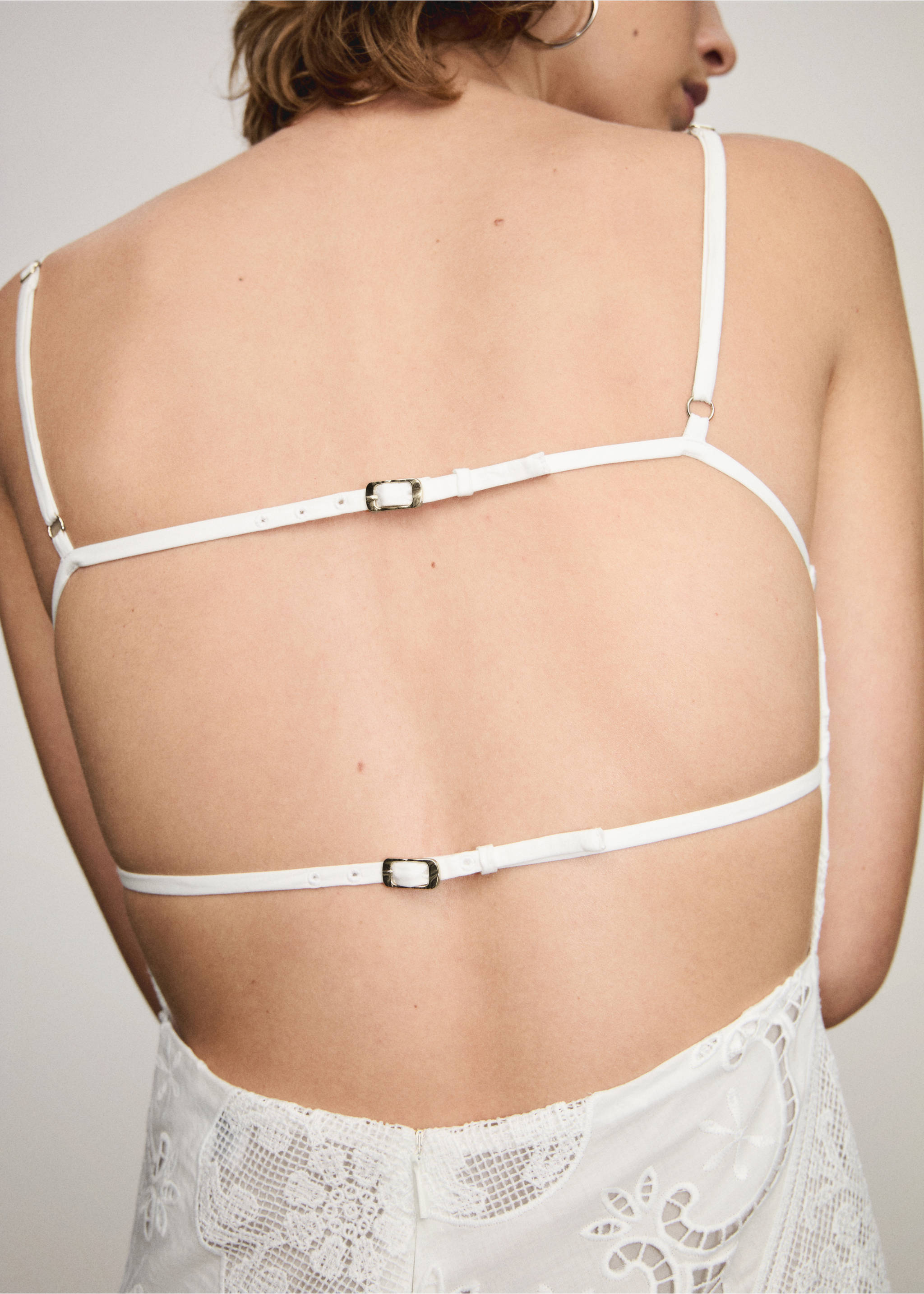 Asymmetrical embroidered dress - Details of the article 2, Off White. Ref: 77022931-00.