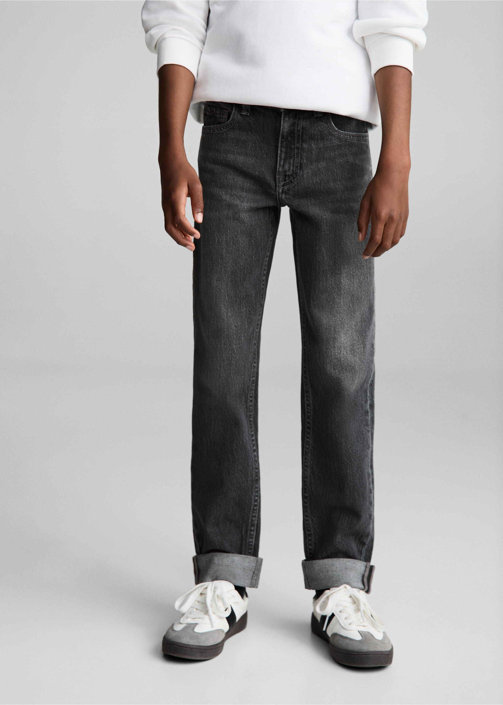 Straight jeans with turn-up - Medium plane, Denim Grey. Ref: 77023260-00.