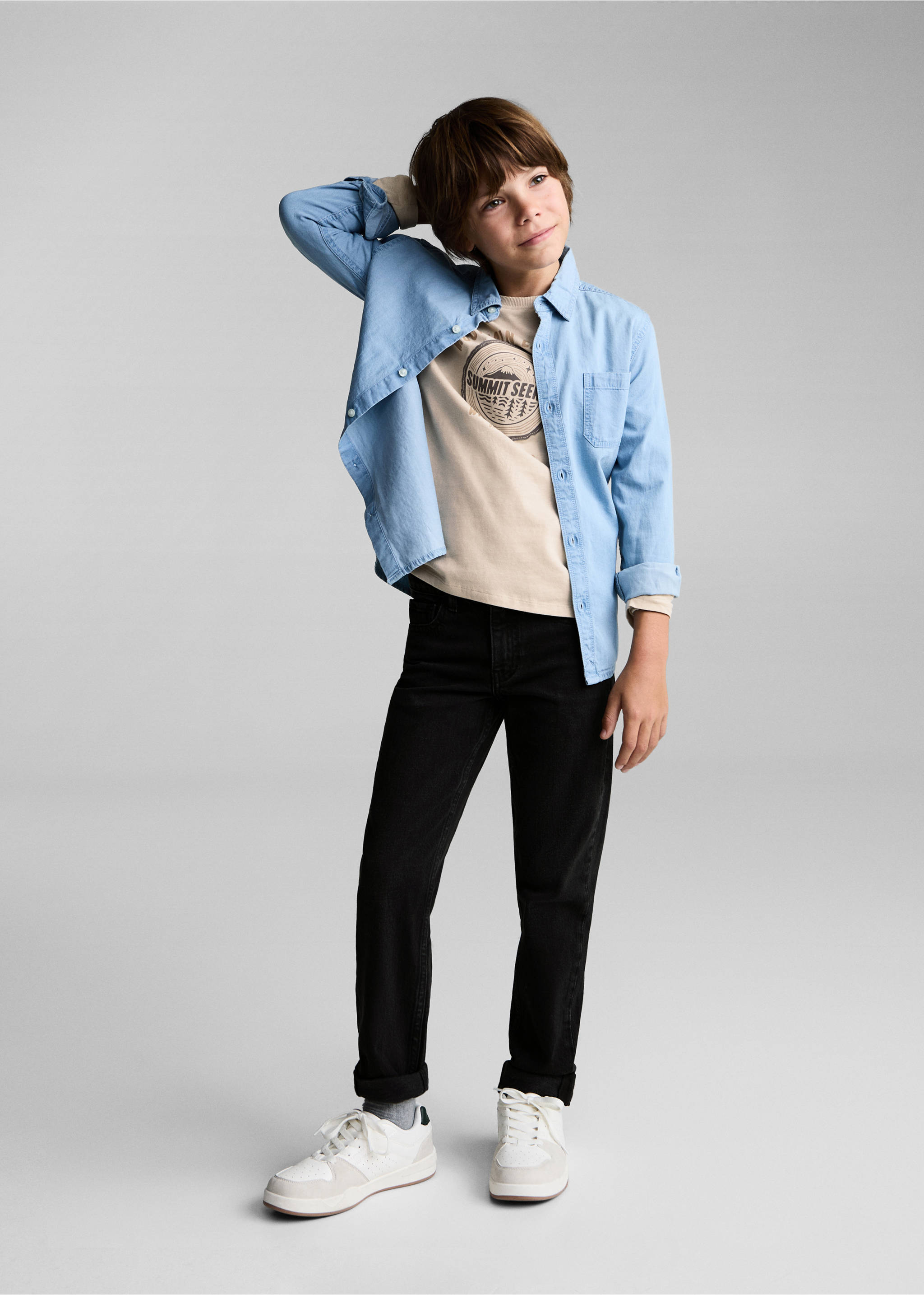 Straight jeans with turn-up - General plane, Black denim. Ref: 77023260-00.