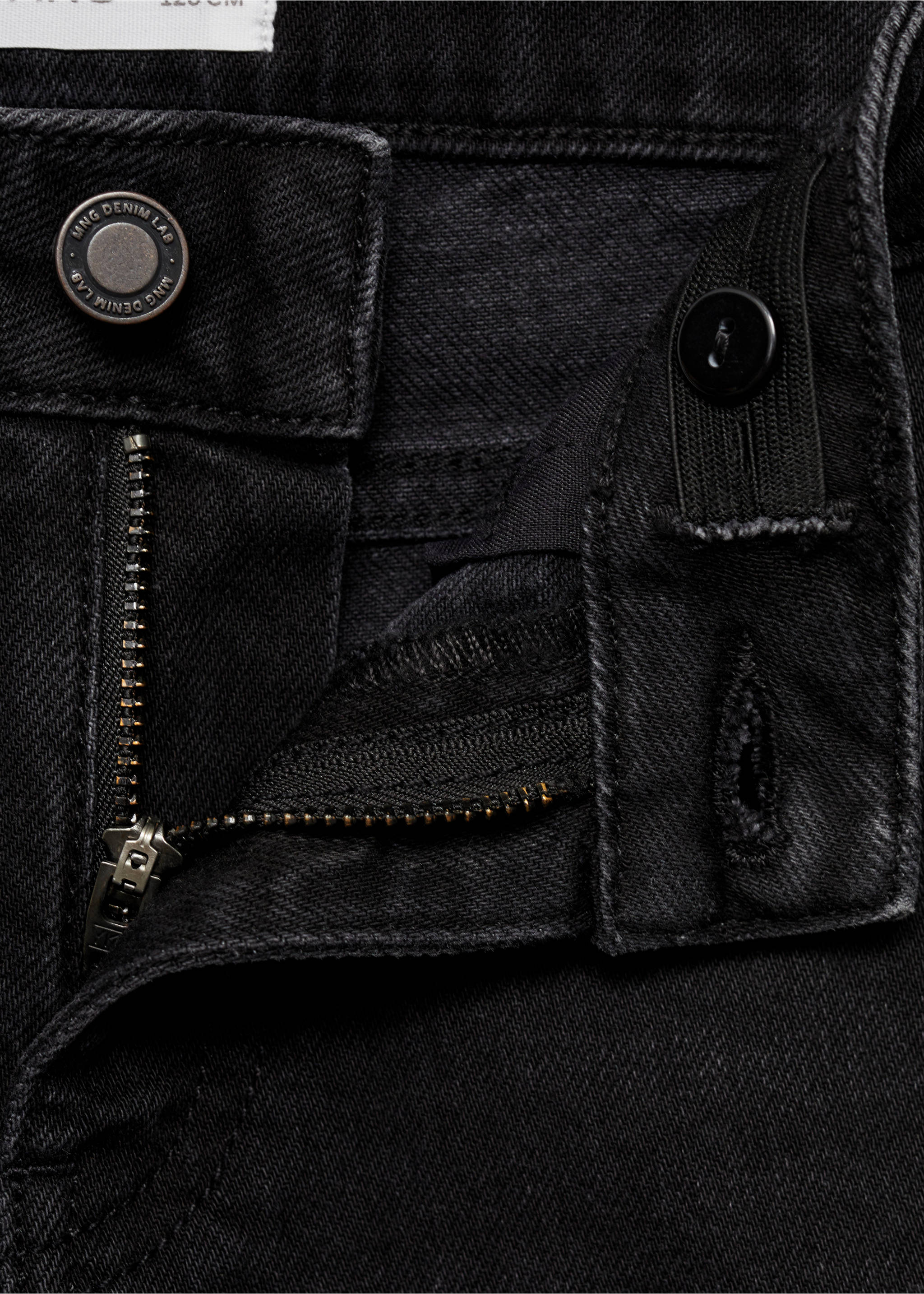 Straight jeans with turn-up - Details of the article 8, Black denim. Ref: 77023260-00.
