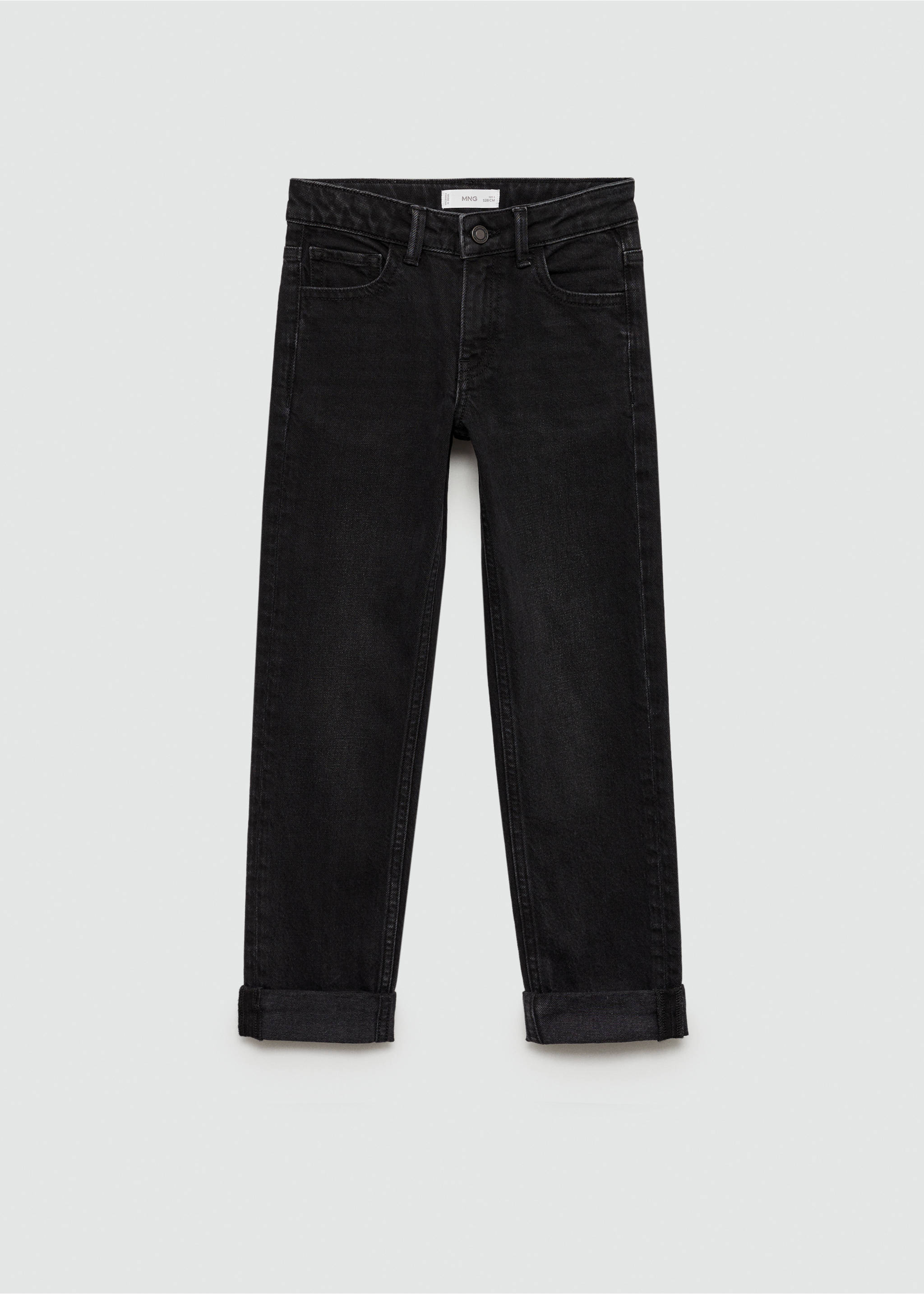 Straight jeans with turn-up - Article without model, Black denim. Ref: 77023260-00.