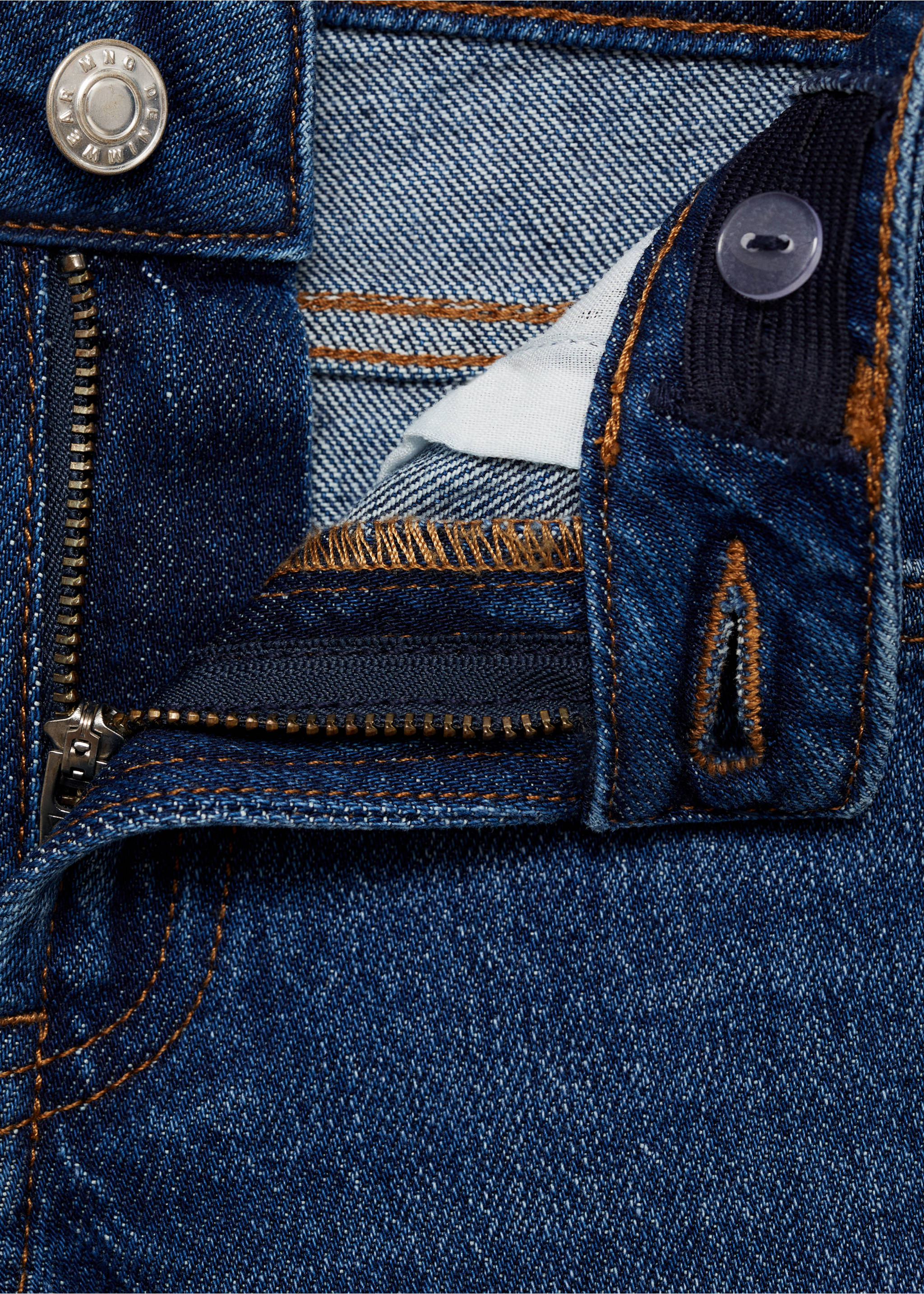 Straight jeans with turn-up - Details of the article 8, Dark Blue. Ref: 77023260-00.