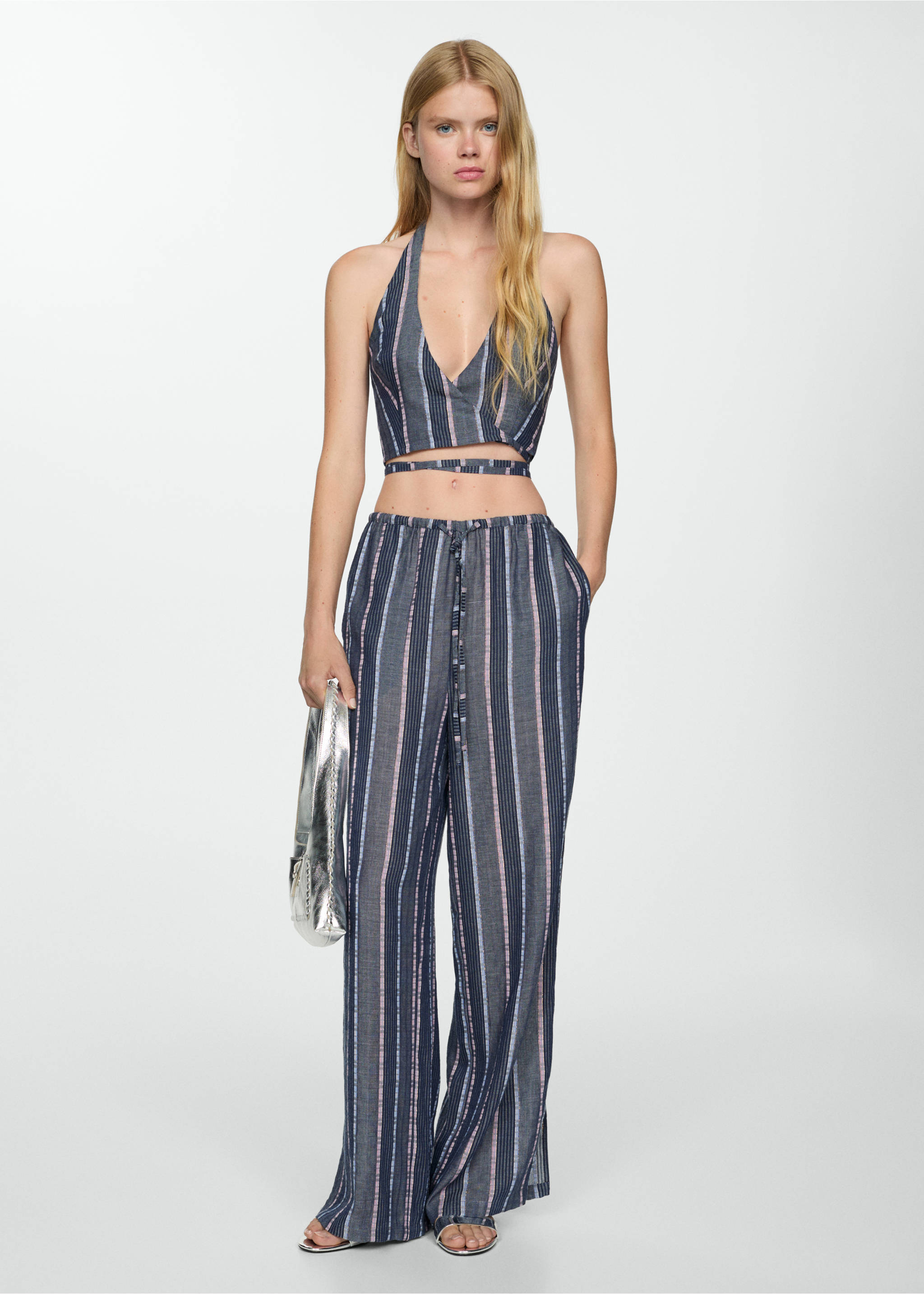 Top crop righe - Piano generale, Blu marino scuro. Ref: 77023261-00.