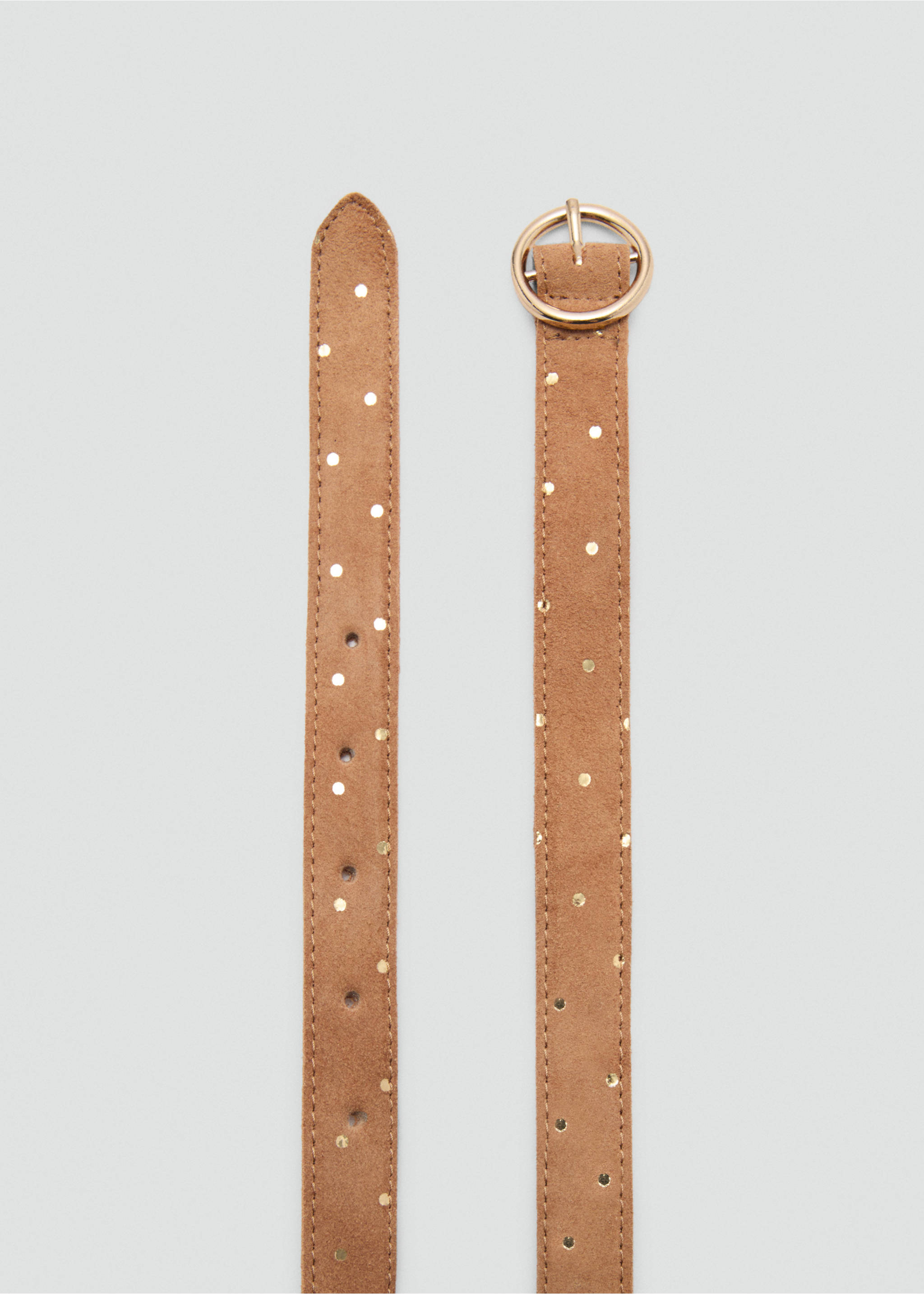 Polka-dot leather belt - Details of the article 2, Medium Brown. Ref: 77023262-00.