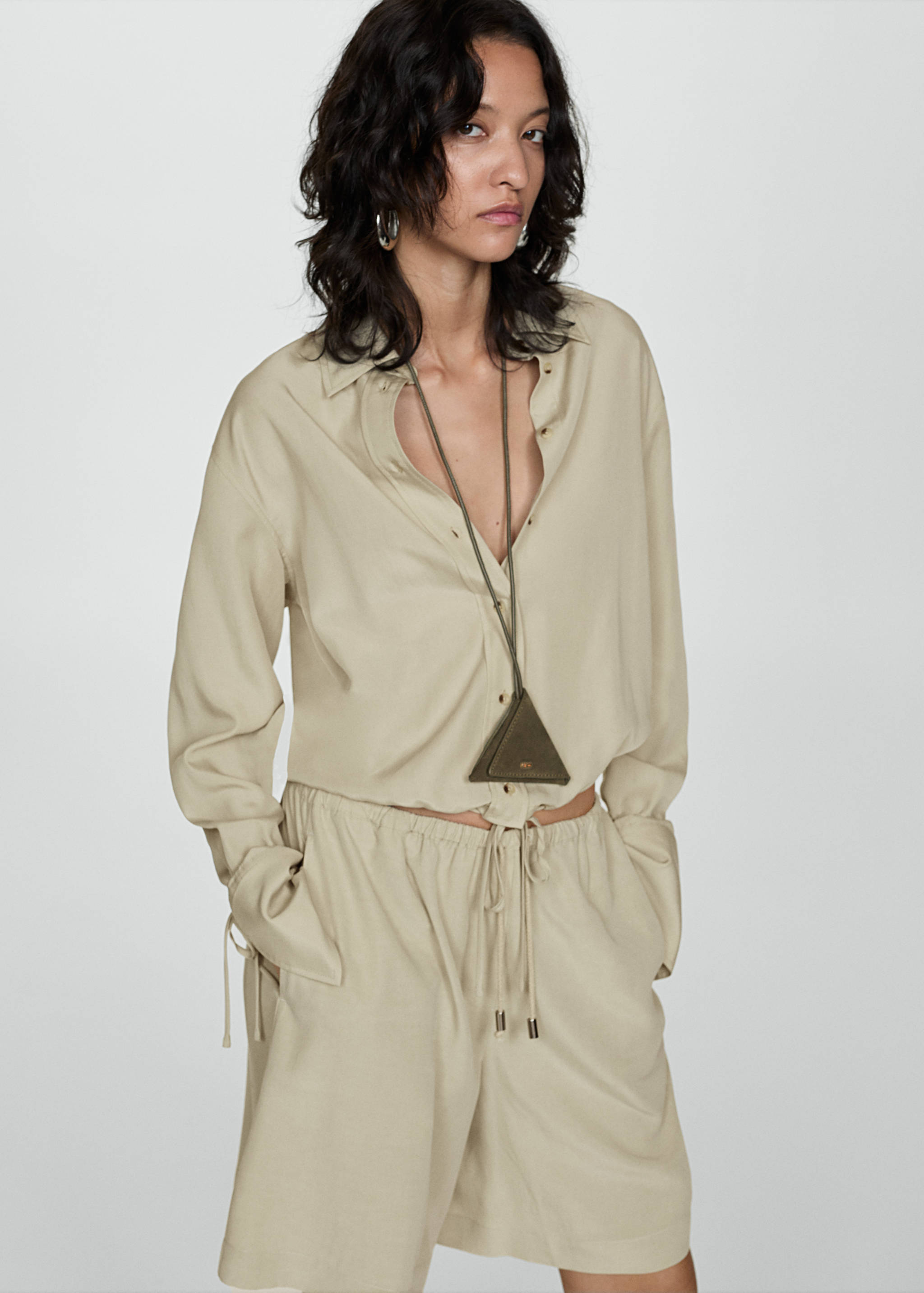 Wide leg lyocell bermuda shorts - Medium plane