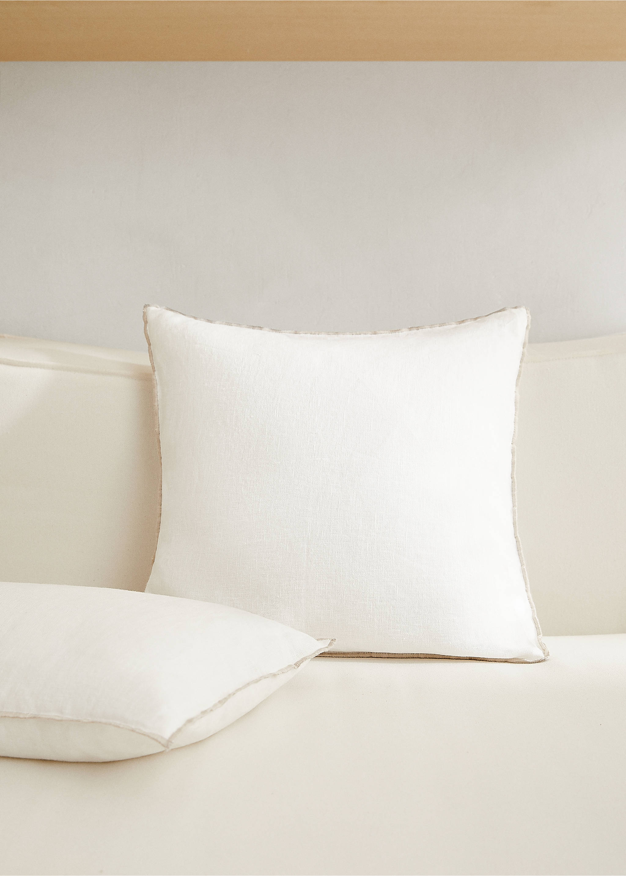100% linen two-tone cushion cover 45x45cm - General plane, White. Ref: 77023280-00.