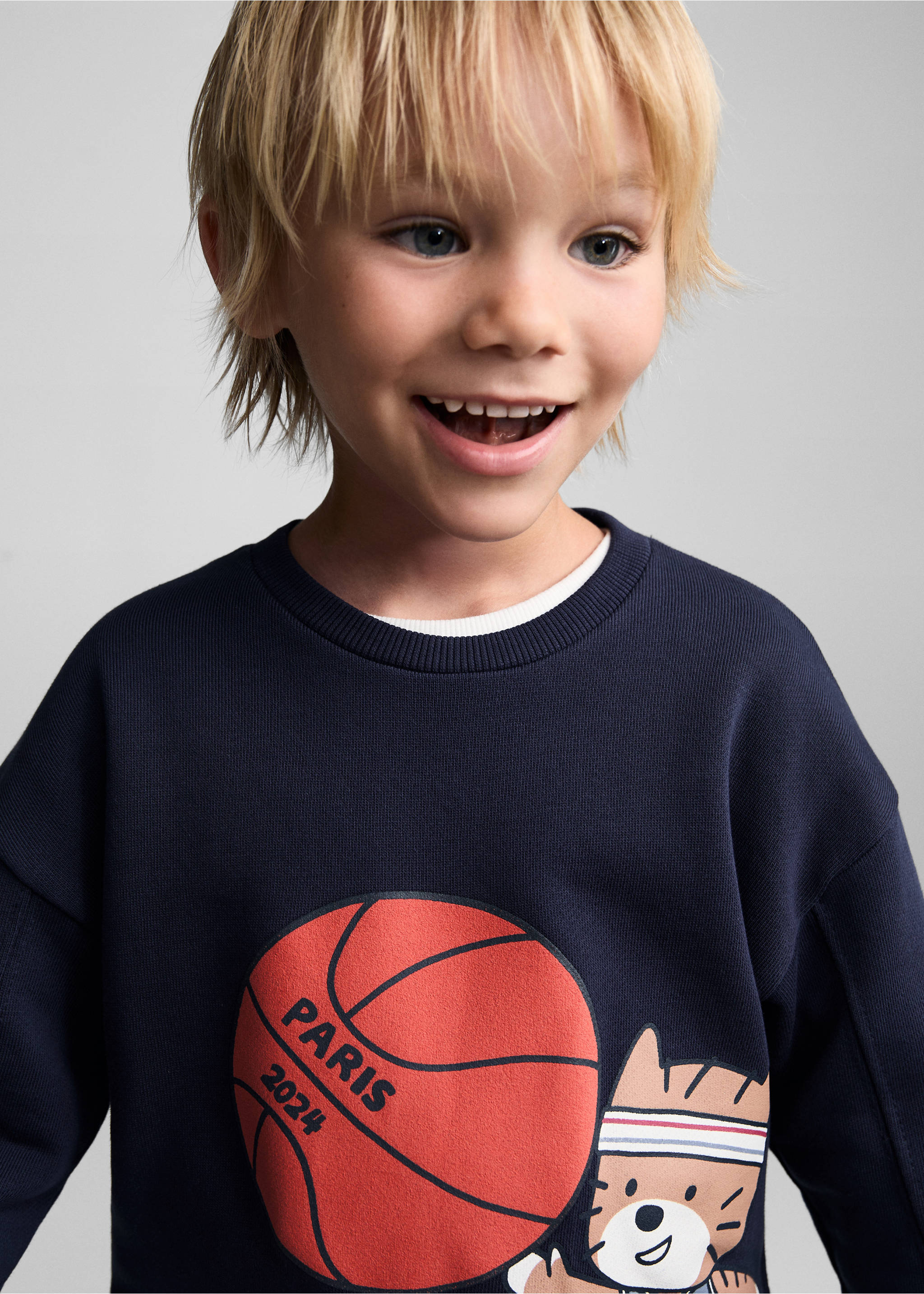 Sweat-shirt coton imprimé - Détail de l'article 1, Bleu marine foncé. Ref: 77023287-00.