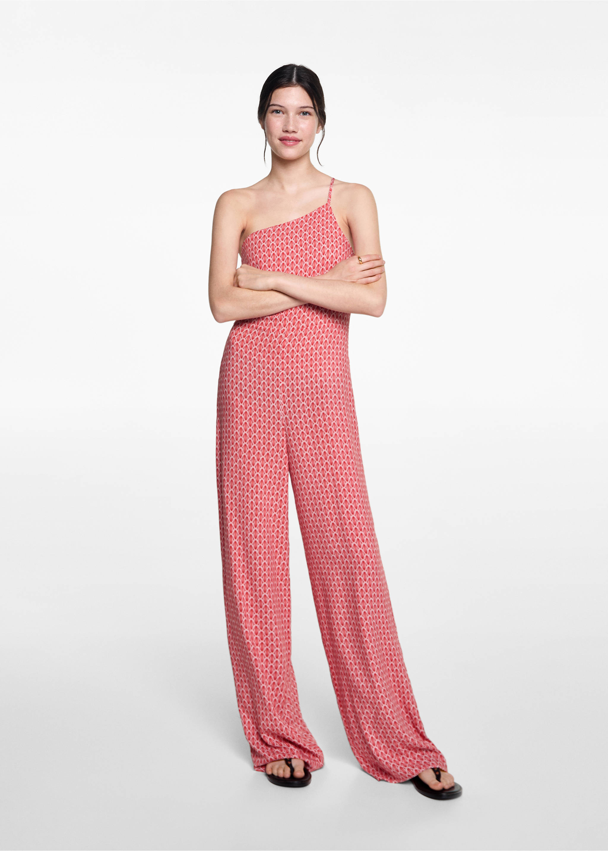 Asymmetrischer Print-Jumpsuit - Allgemeine Ansicht, Rot. Ref: 77023296-00.