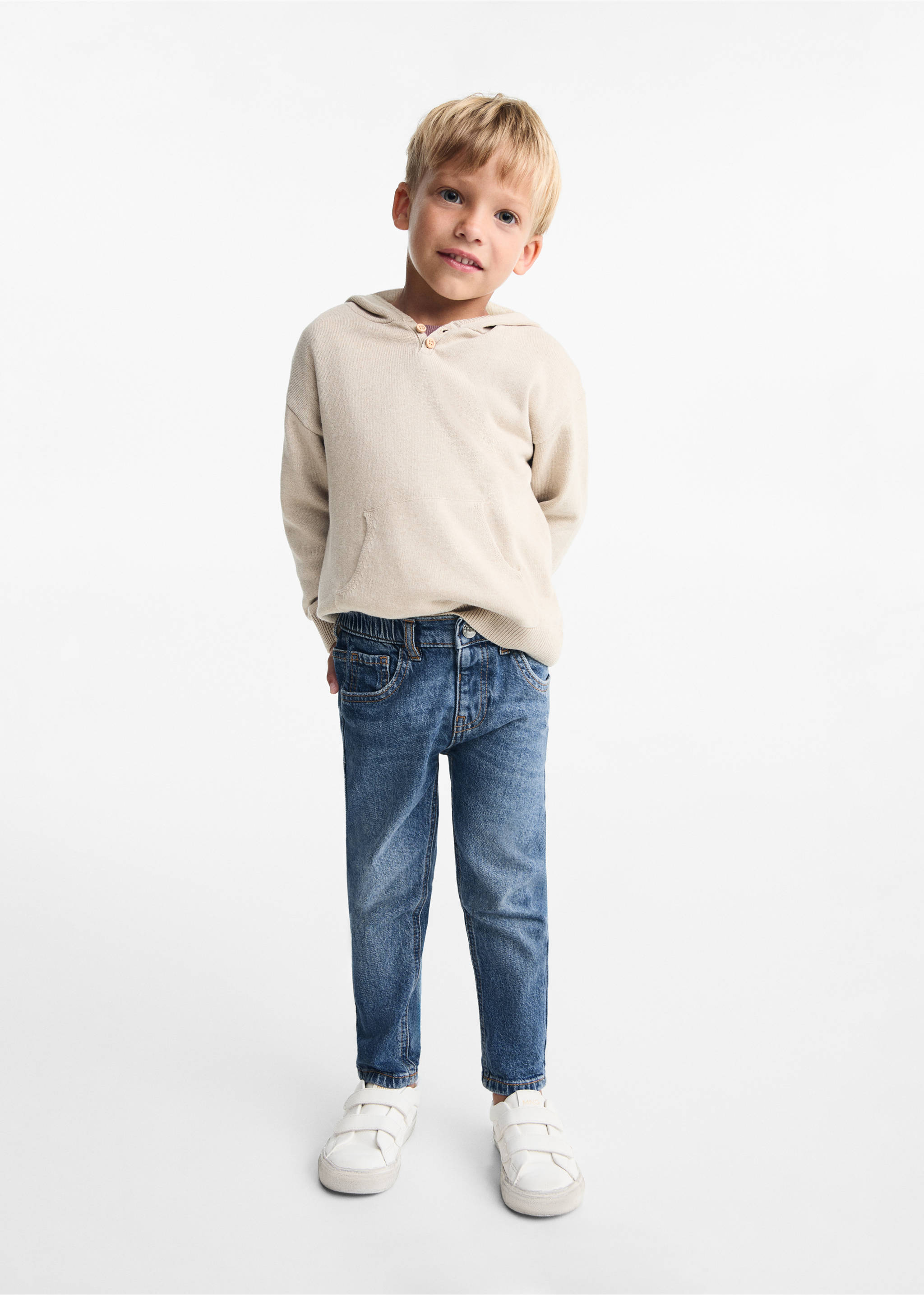 Drawstring waist jeans - General plane, Medium Blue. Ref: 77023667-00.