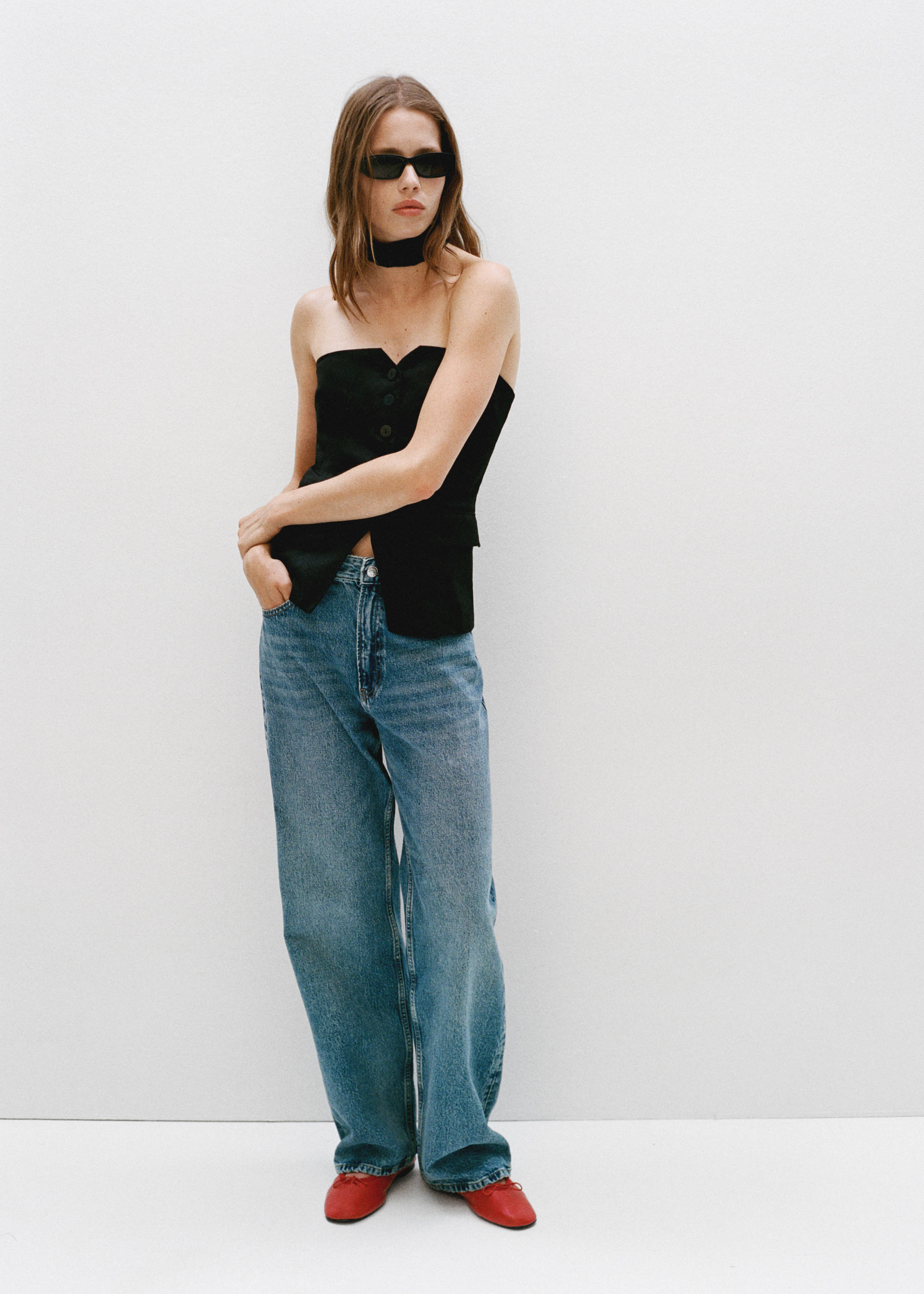 Leather ballet flats with bow - General plane, Red. Ref: 77023669-00.