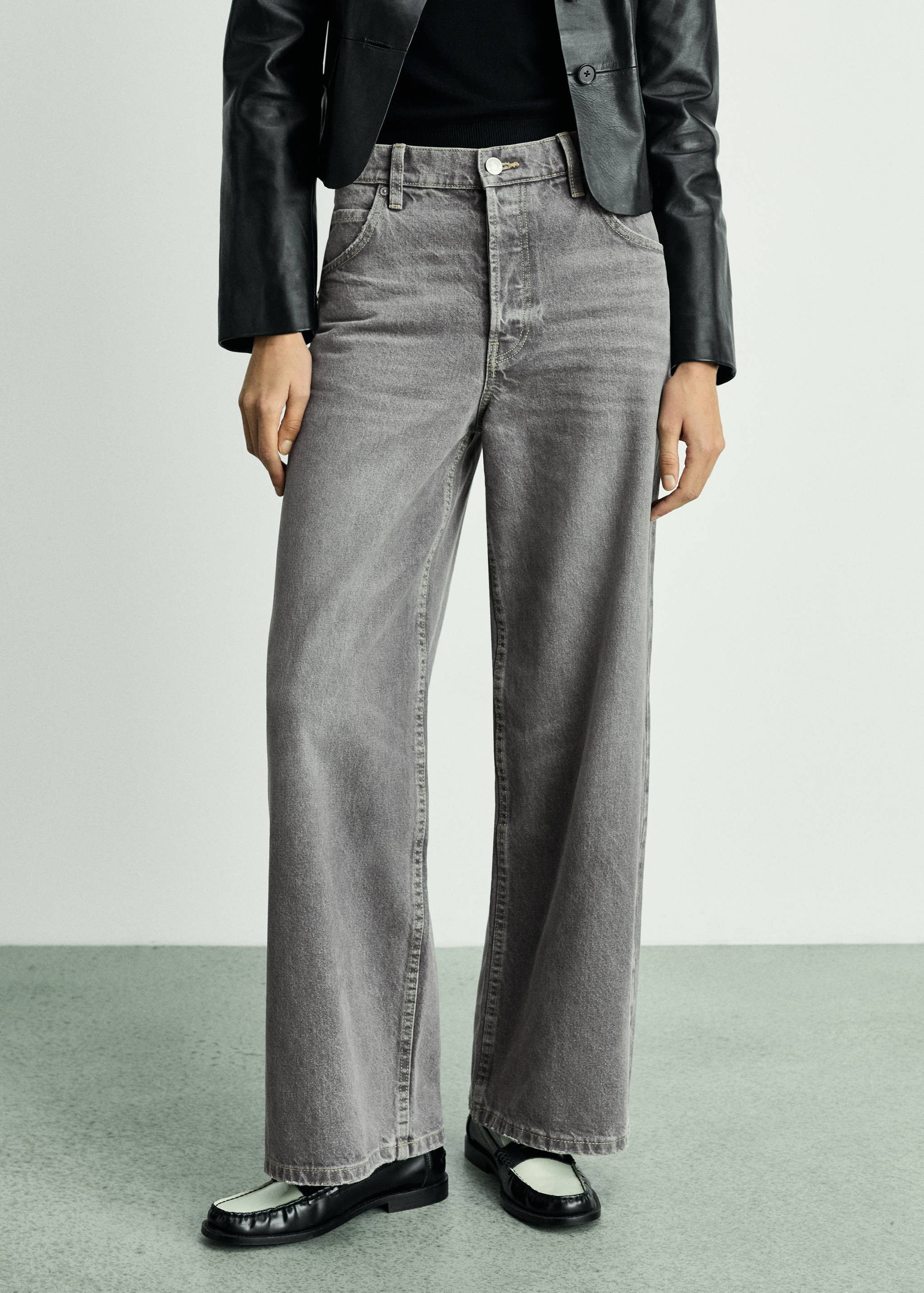 Jeans wideleg loose tiro medio - Plano medio