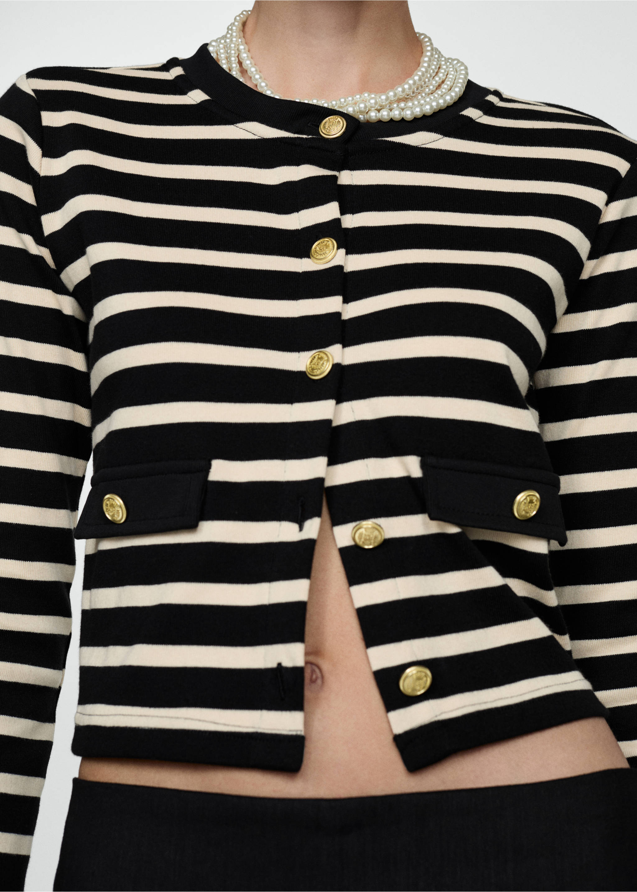 Striped cardigan with buttons - Details of the article 6, Black. Ref: 77024026-00.