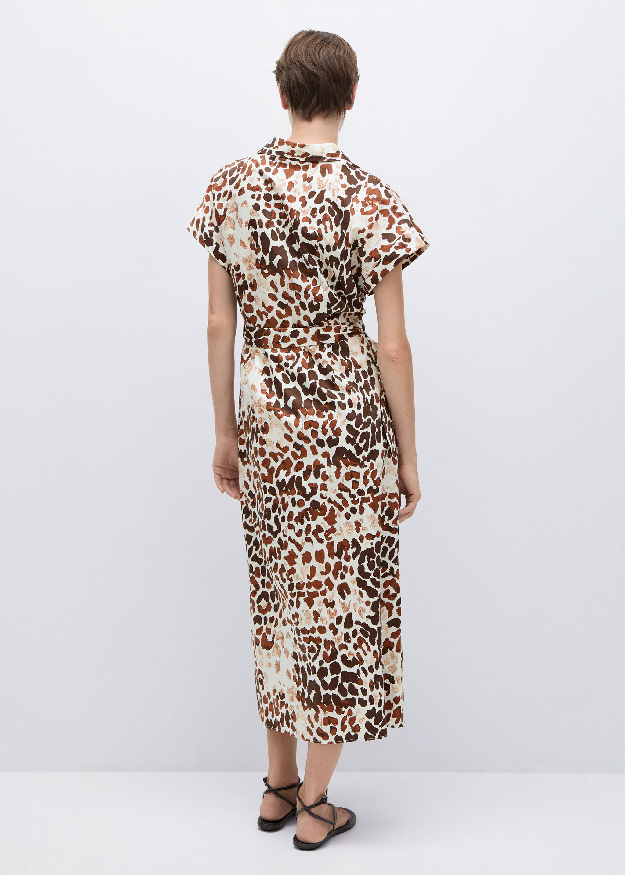 Animal-print dress with bow - Reverse of the article, Ecru. Ref: 77024031-00.