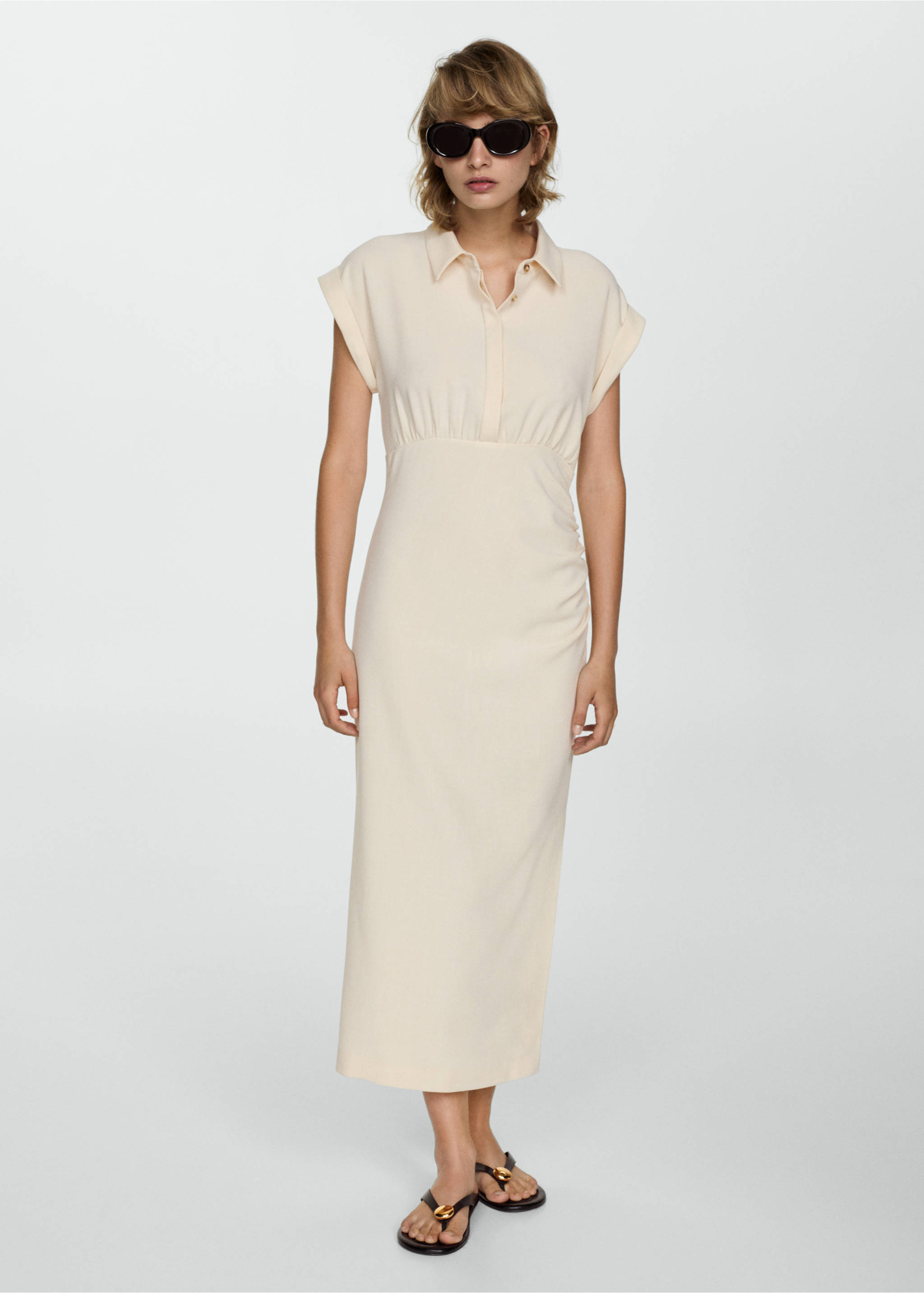 Draped shirt dress - General plane, Ecru. Ref: 77024033-00.