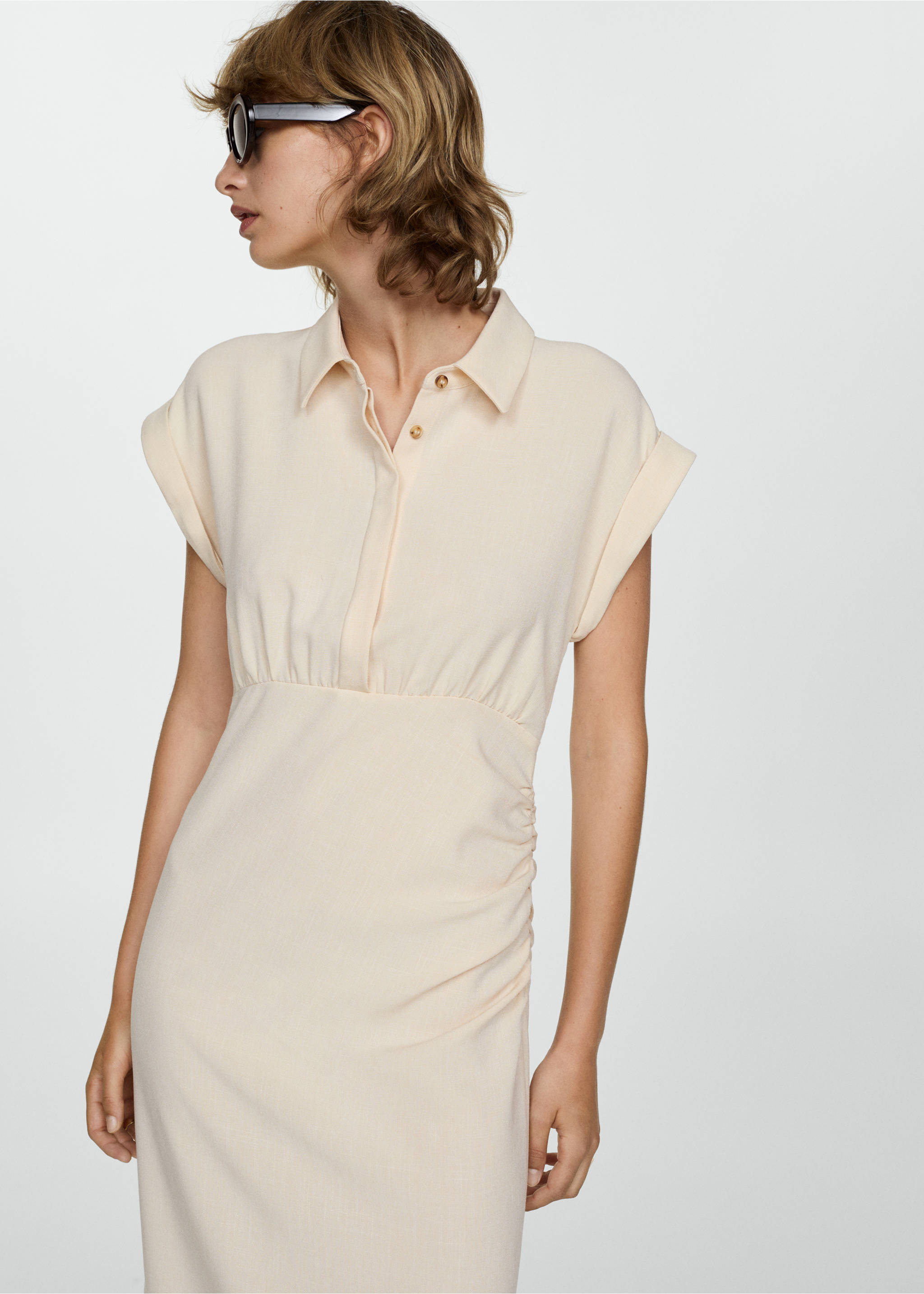 Draped shirt dress - Medium plane, Ecru. Ref: 77024033-00.