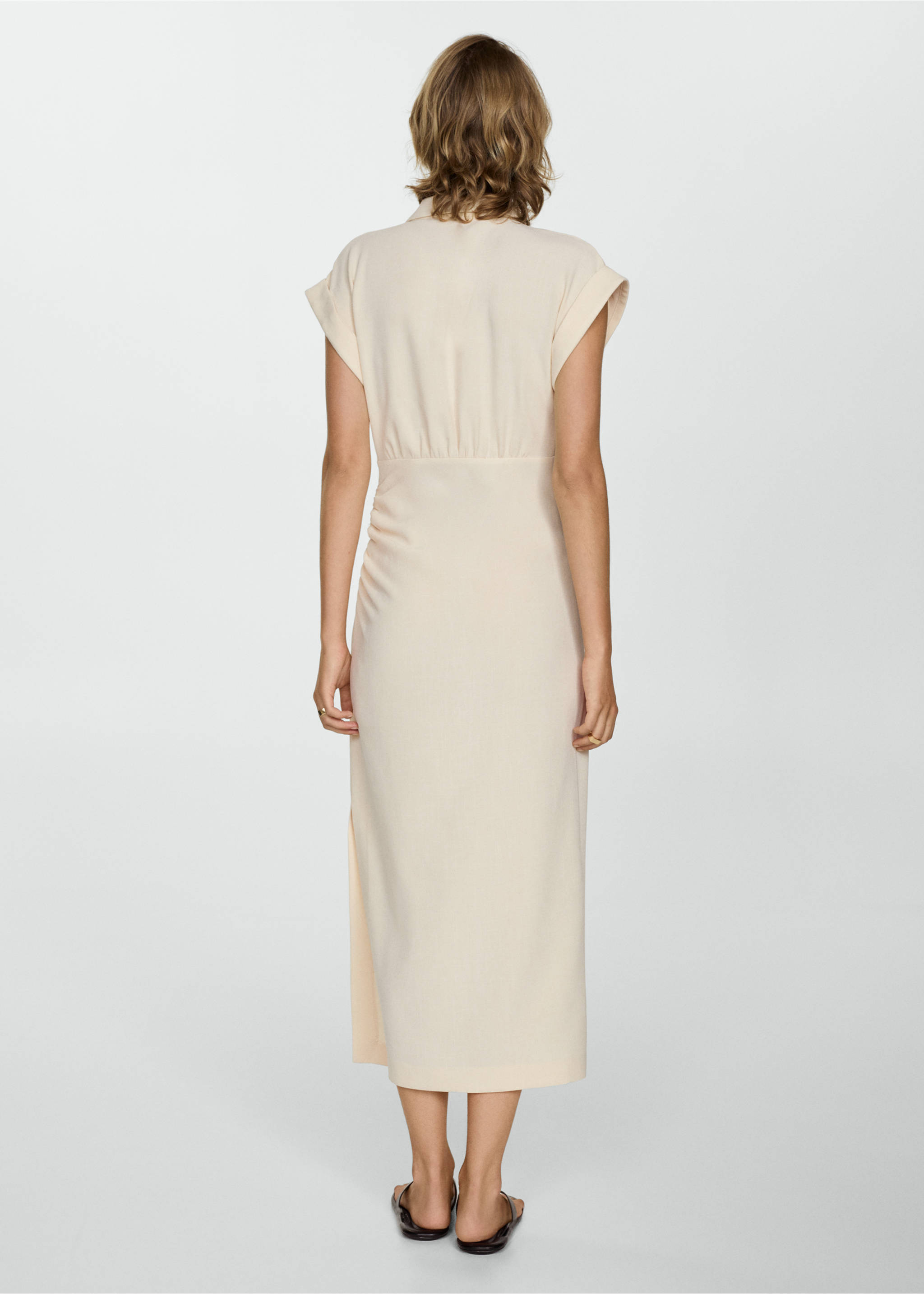 Draped shirt dress - Reverse of the article, Ecru. Ref: 77024033-00.
