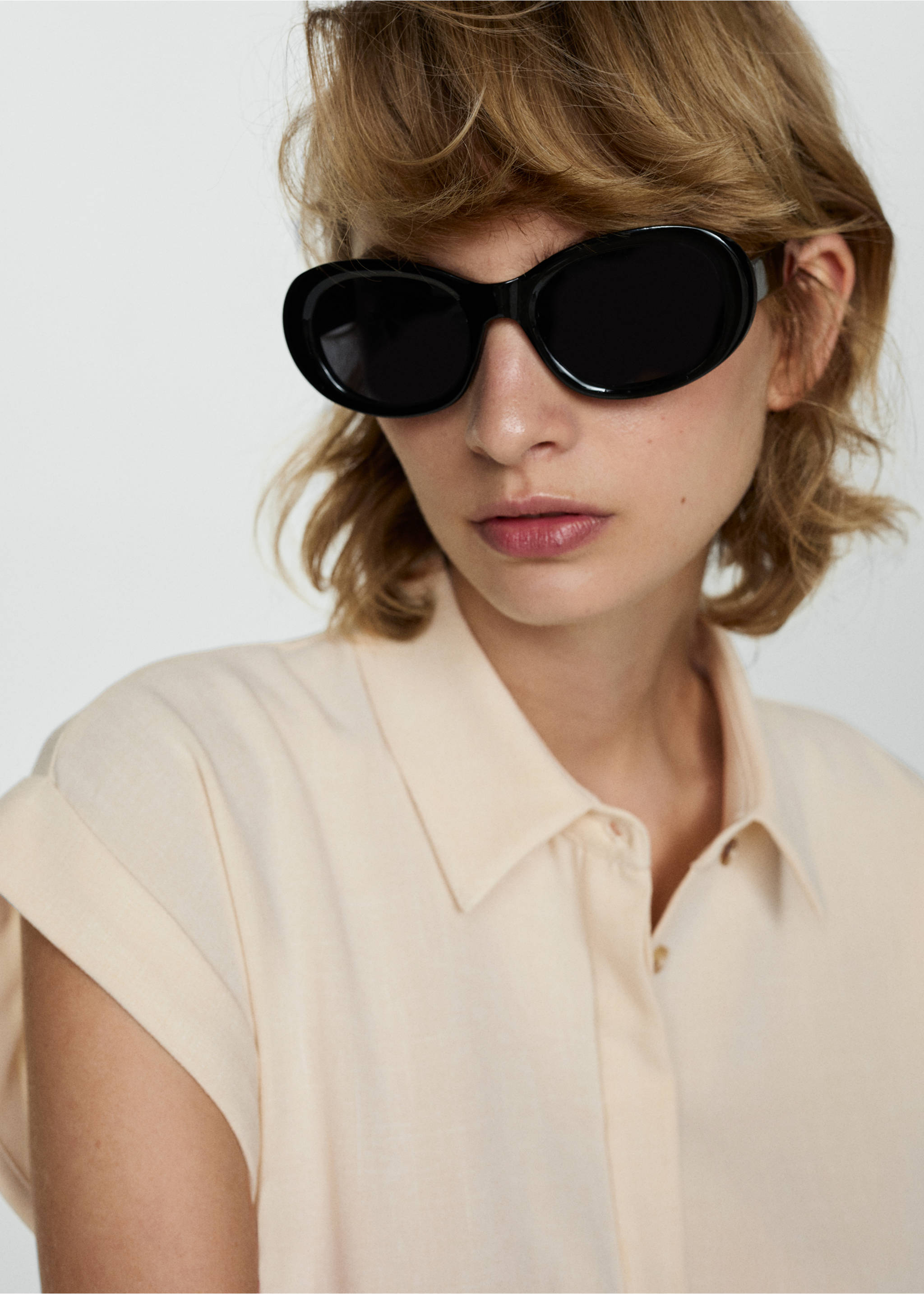 Draped shirt dress - Details of the article 1, Ecru. Ref: 77024033-00.