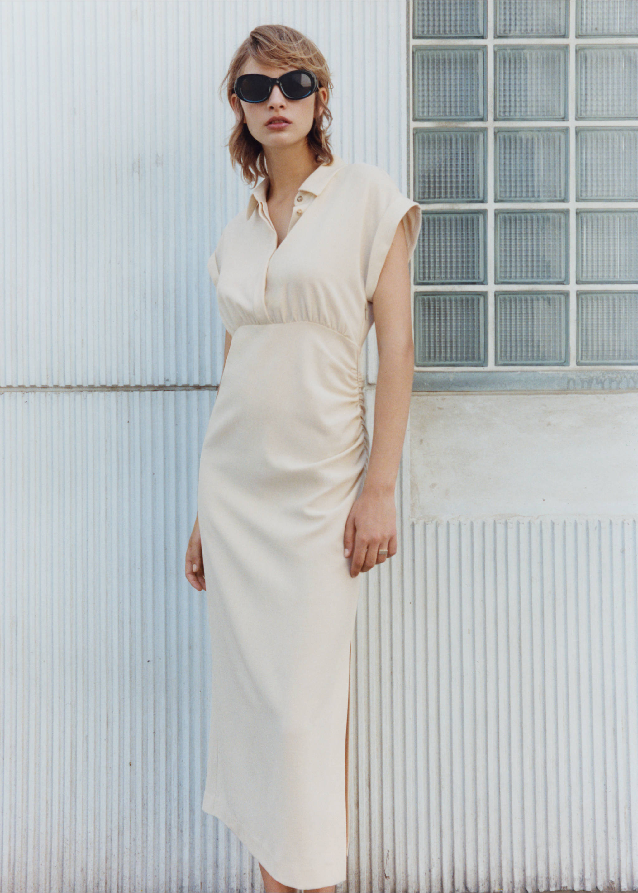 Draped shirt dress - Details of the article 3, Ecru. Ref: 77024033-00.