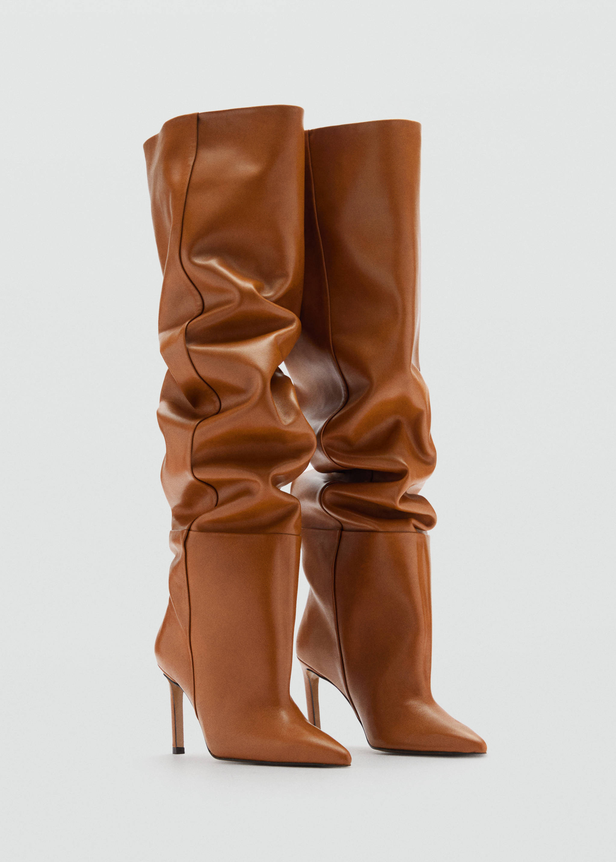 Knee-high leather boots with ruched detail - Medium plane