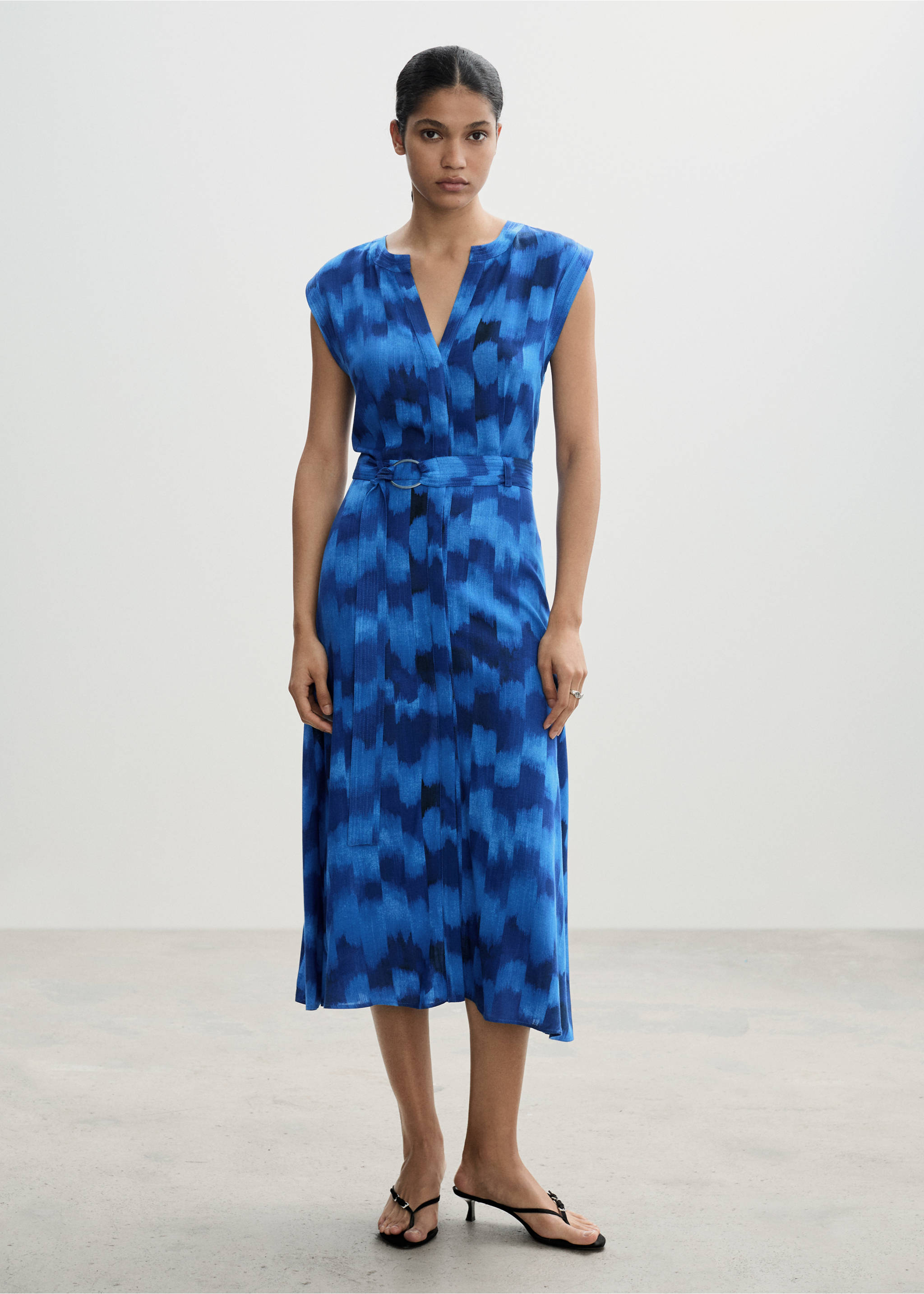 Belt printed dress - General plane, Blue. Ref: 77024072-00.