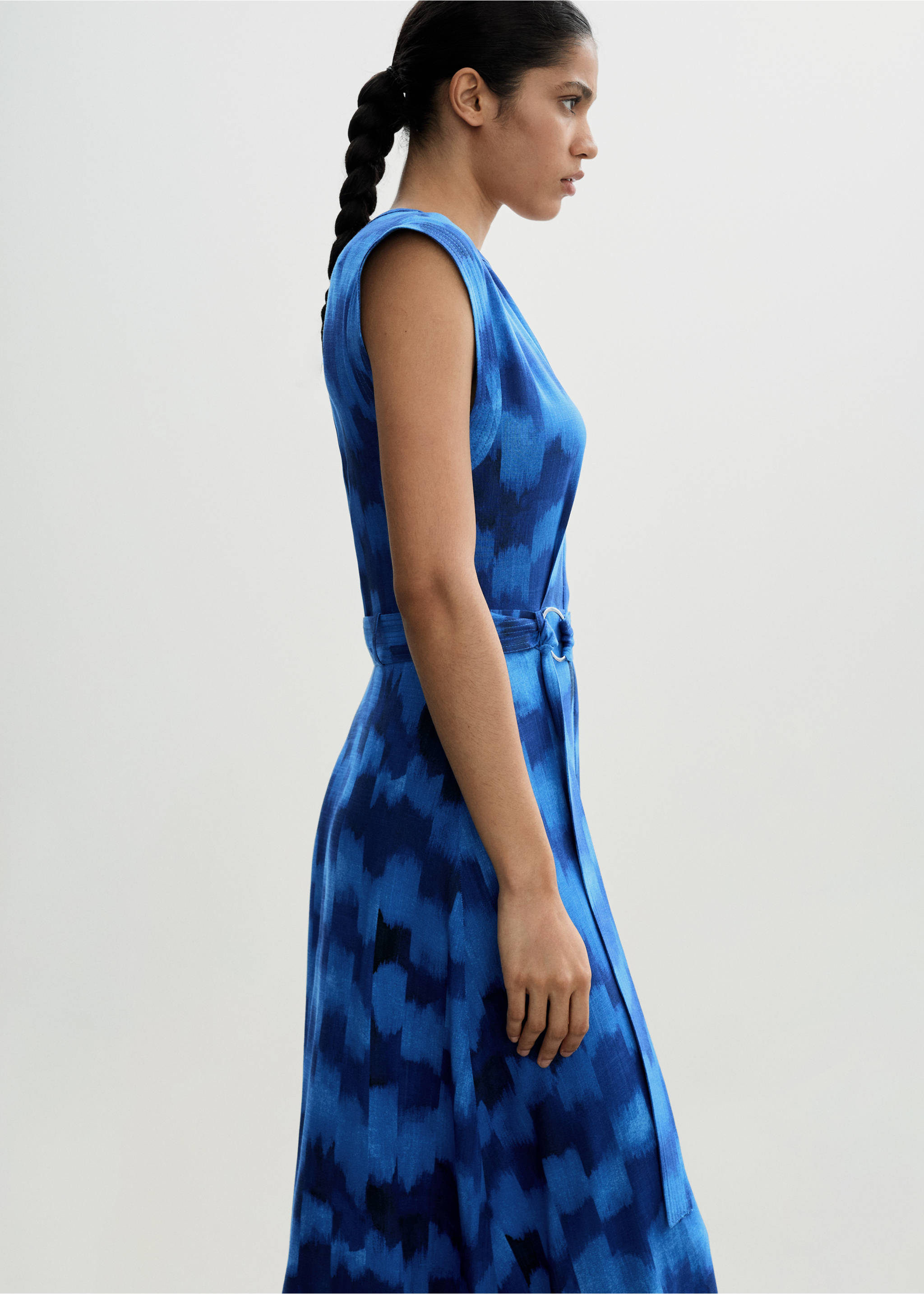 Belt printed dress - Medium plane, Blue. Ref: 77024072-00.