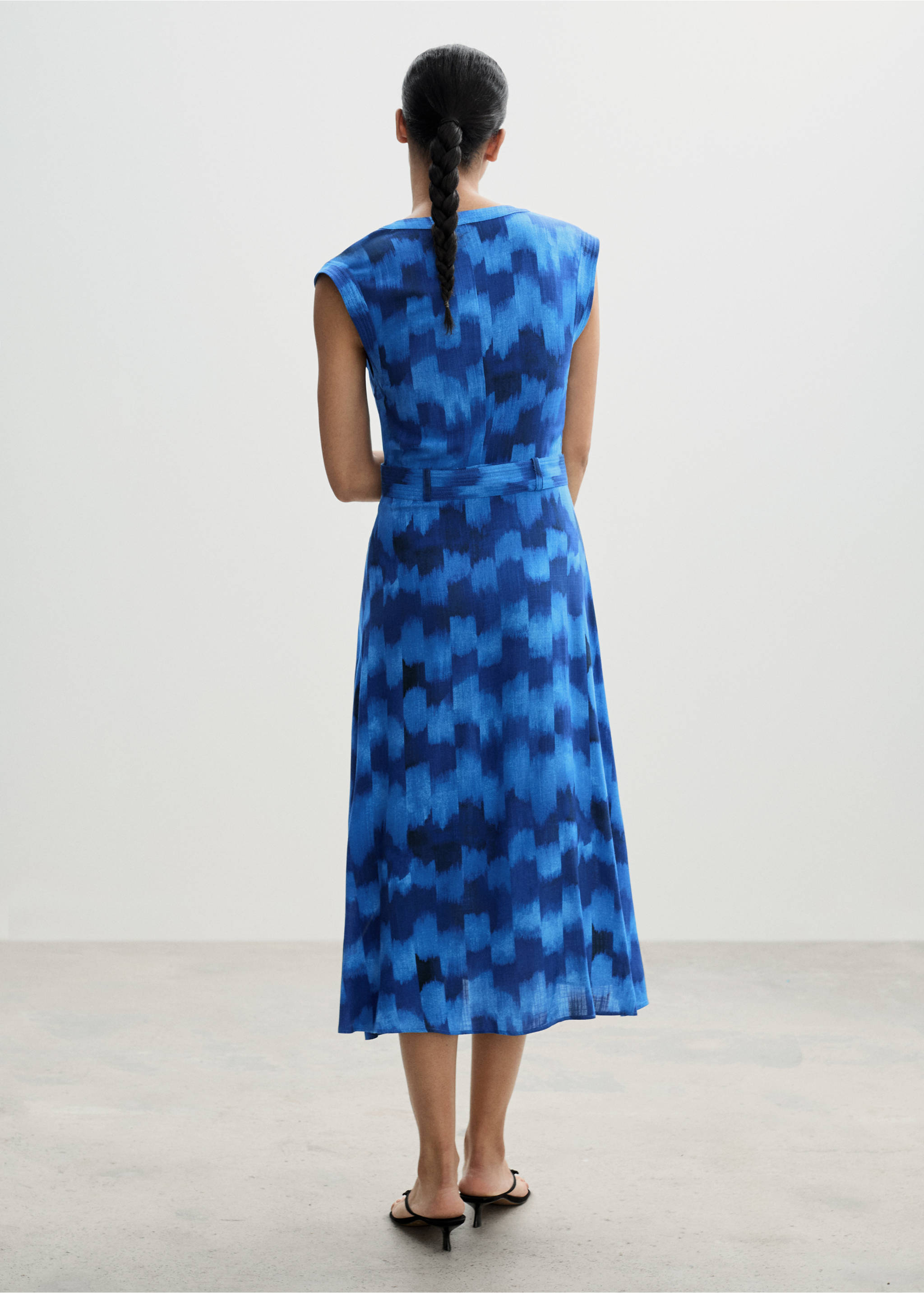 Belt printed dress - Reverse of the article, Blue. Ref: 77024072-00.